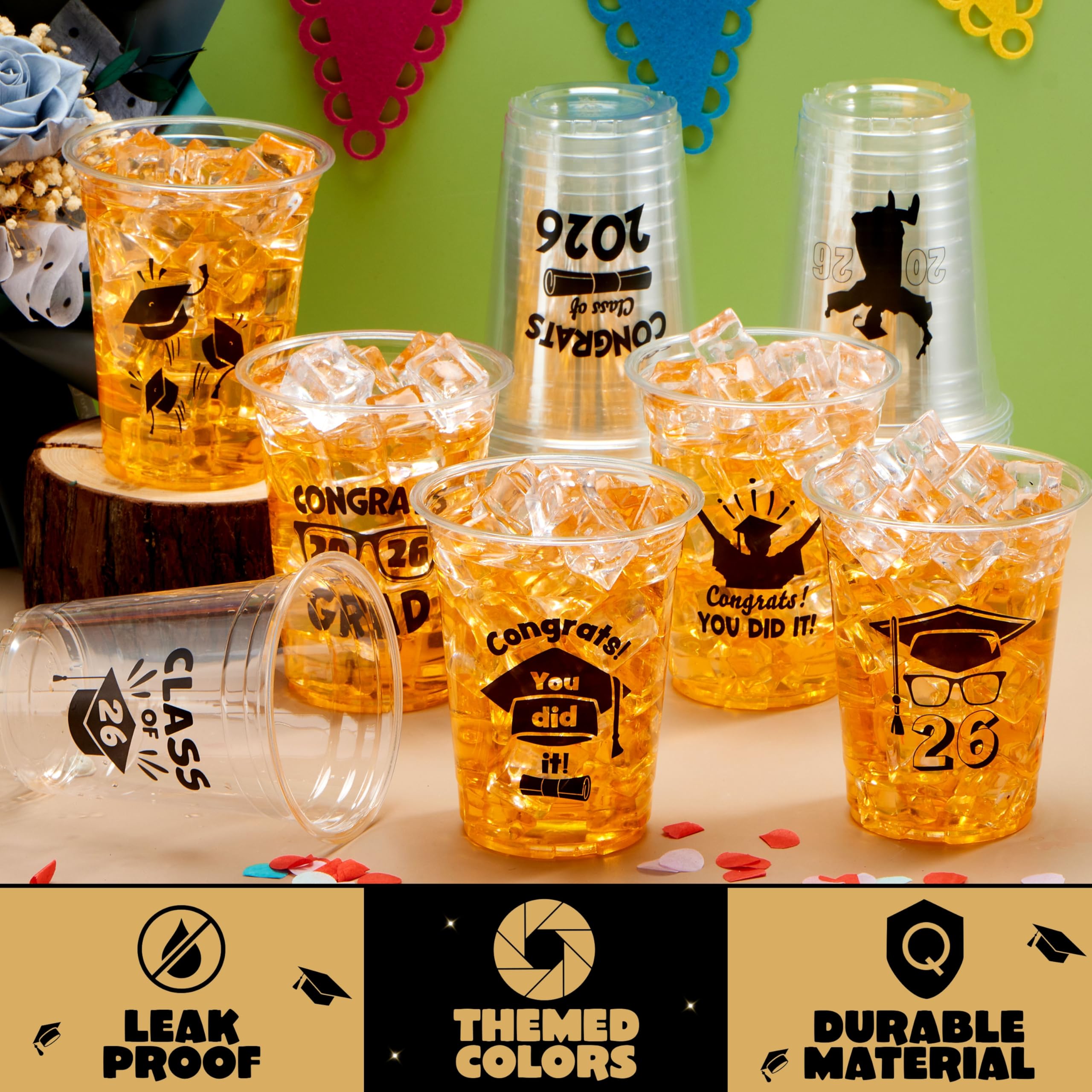JOYIN 24 Pcs 16OZ Graduation Plastic Party Cups, Black Class of 2026 Decorations, Personalized Graduation Cups for College High School Grad Party Favors Supplies