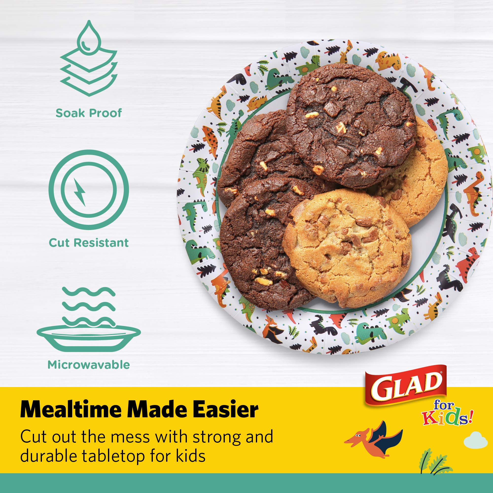 Glad for Kids Dinosaur Paper Plates, Soak Proof, 7 Inch, 20 Count