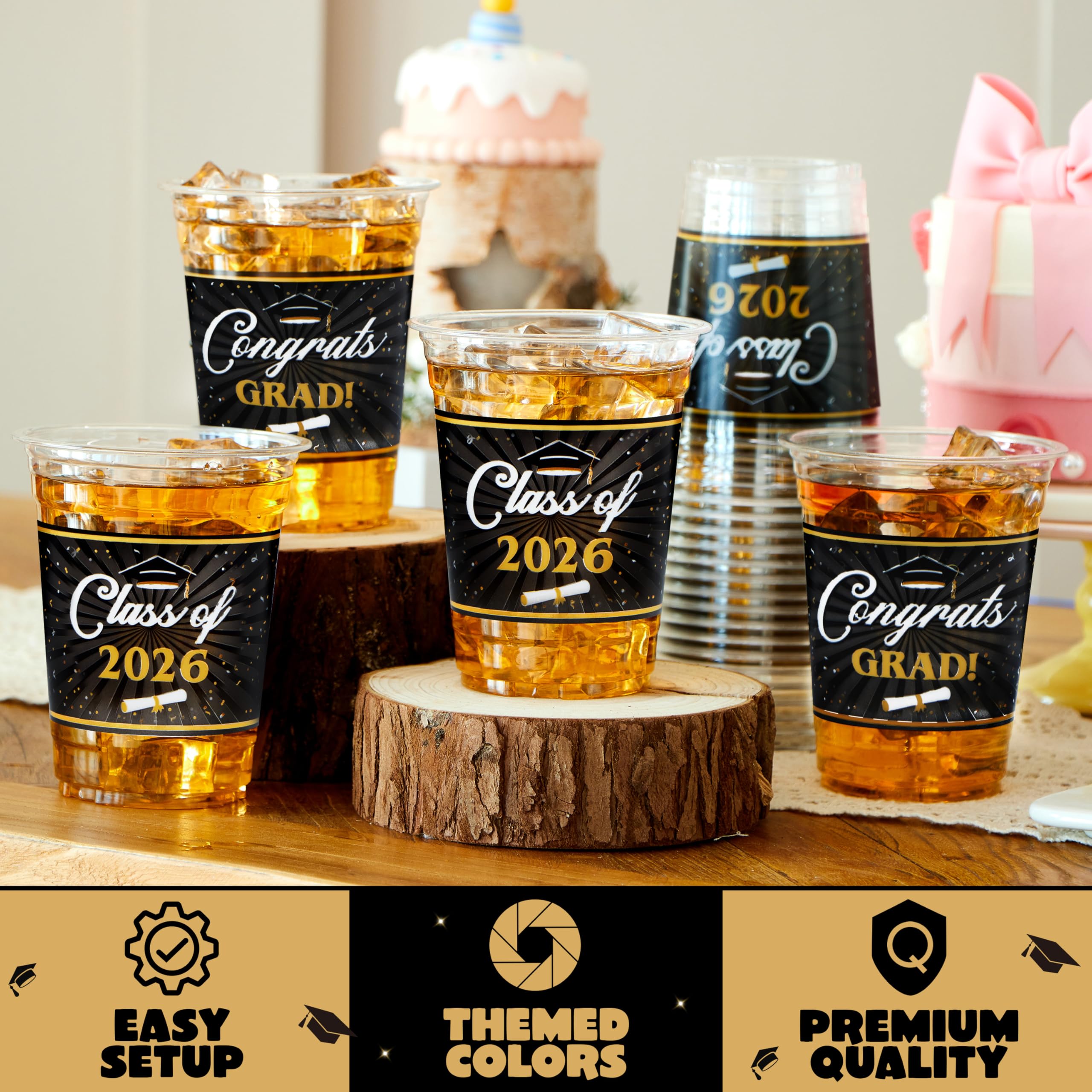 JOYIN 100 Pcs 16oz Graduation Cups Party Plastic Cups, Class of 2026 Graduates Disposable Tableware Set, PET Cup for High School College Graduation School Party Favors Supplies