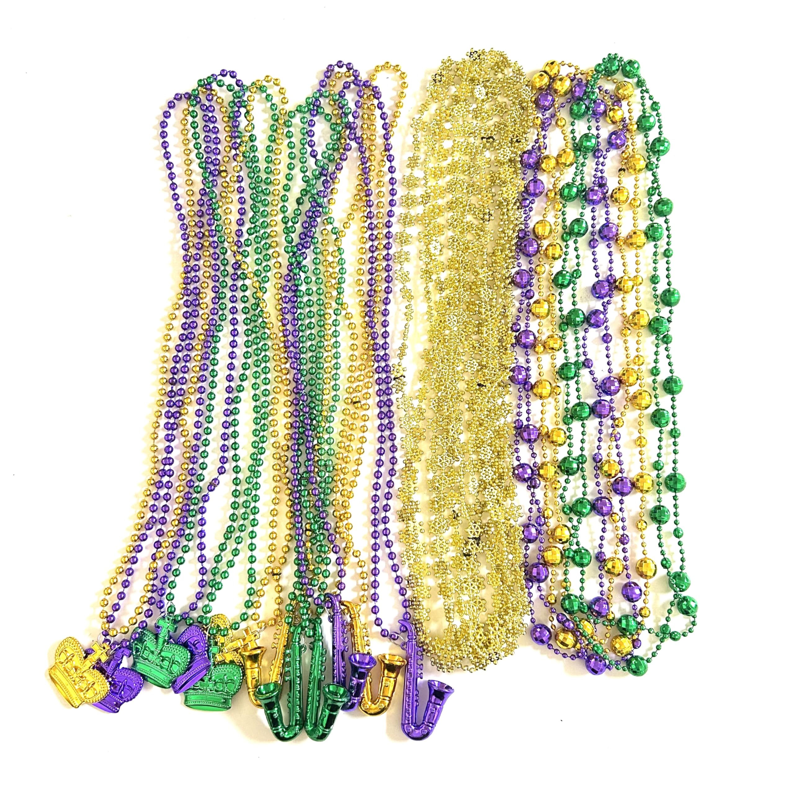 Afson 72 Pcs Mardi Gras Bead Necklaces Bulk Gold Purple Green Mardi Gras Bead Necklaces Holiday Parade Party Supplies