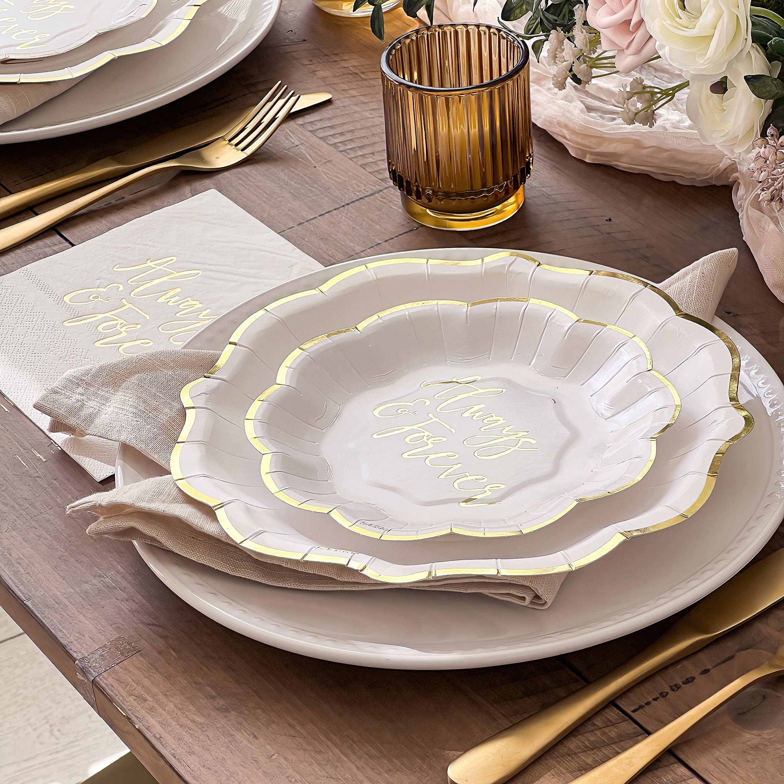 Kate Aspen Always & Forever Wedding Paper Plates and Napkins Set - 72 Piece Wedding Plates Disposable Party Tableware for 24 Guests - Bridal Shower Decorations, Engagement Party Decor