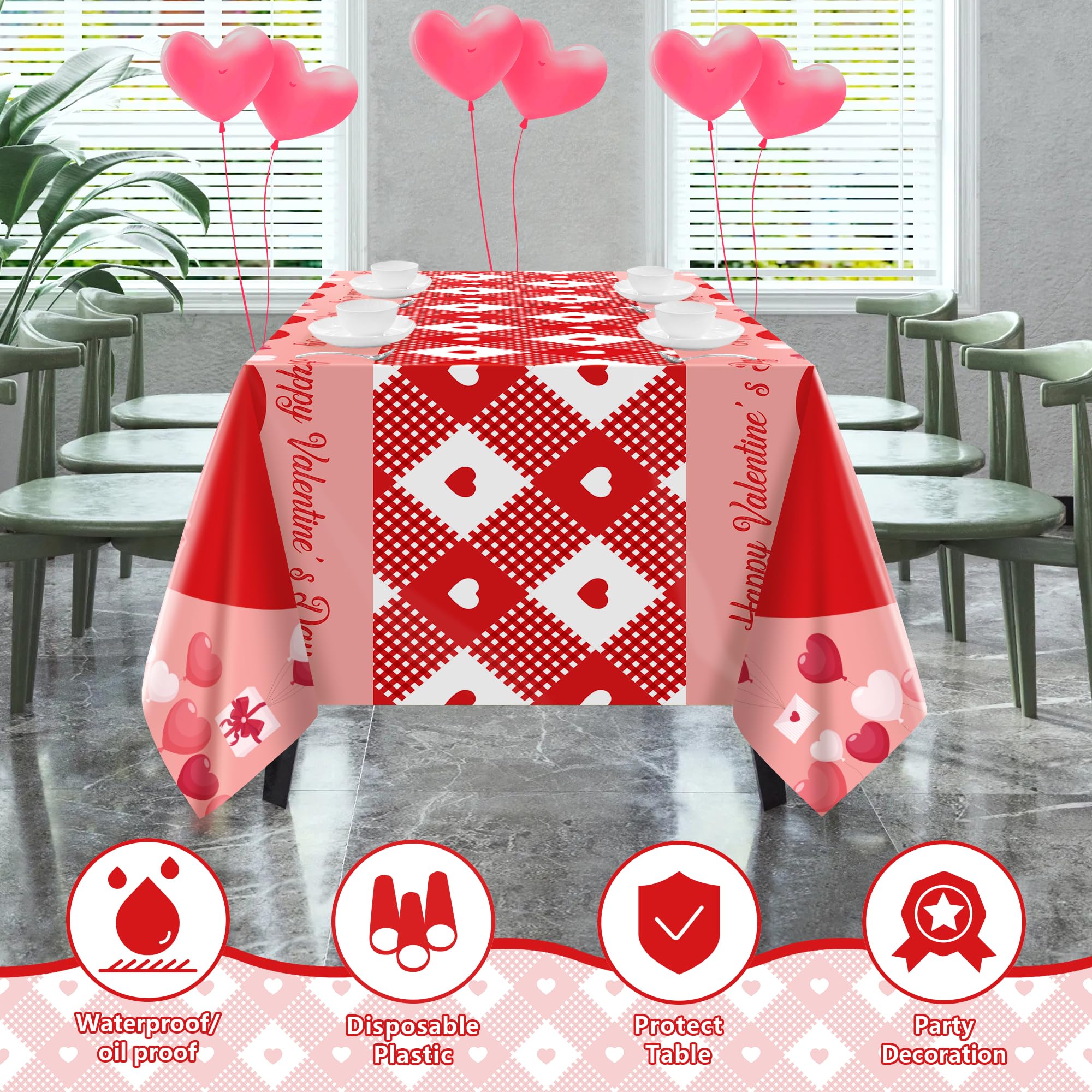 OHOME 2 Pack Valentines Day Decorations - Valentines Decor - Disposable Plastic Valentines Tablecloth | Valentine Decorations Indoor - Valentines Party Decorations Favors | Valentines Backdrop Banner