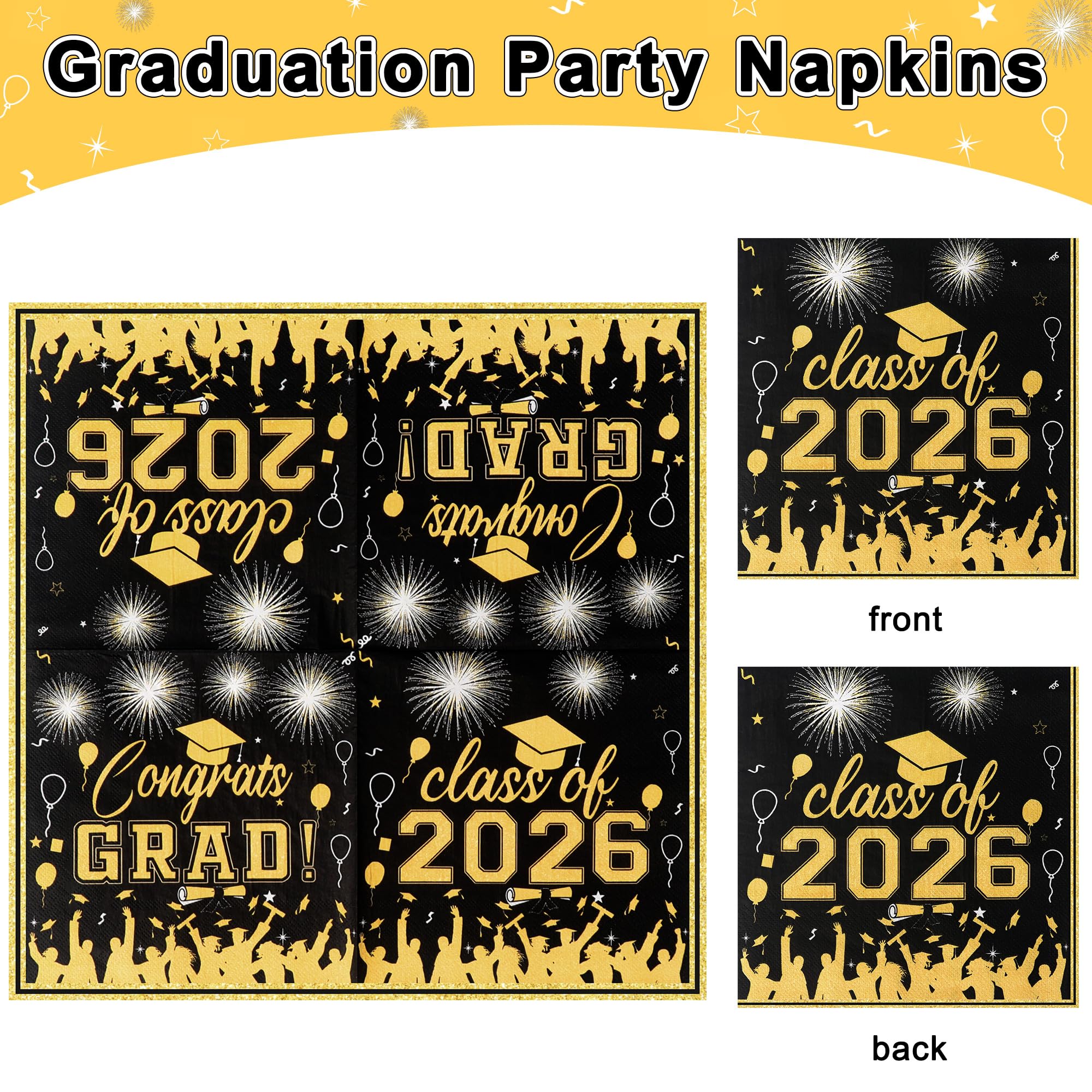 200 Pcs Graduation Party Plates and Napkins Graduation Decoration Black and Gold Class of 2026 Disposable Paper Plates Luncheon Napkins Cocktail Napkin for Congrats Grad Party Decoration,Serve 50