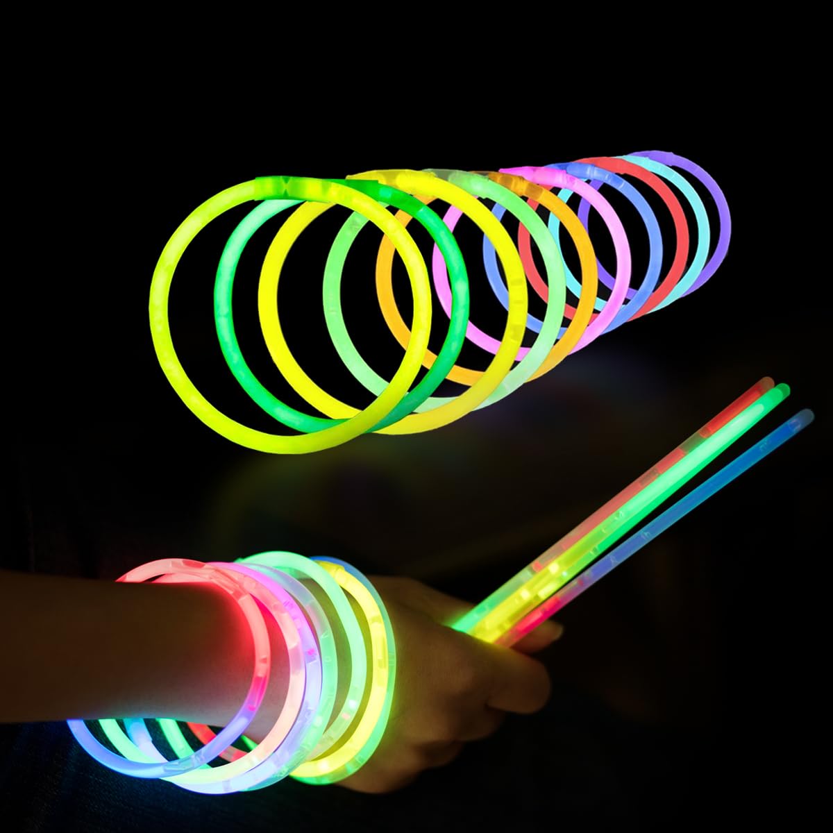 410 Pcs Glow Sticks Bulk, Glow in The Dark Party Supplies, 12 Hours Glow Party Pack 8 inch, Mardi Gras, Party Favors
