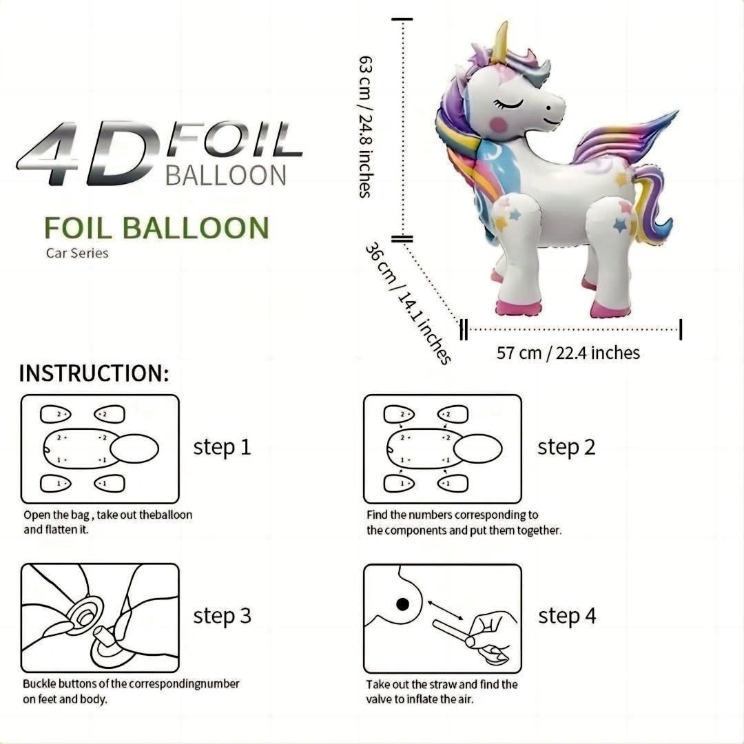 DUILE 5 Pcs Self Standing Unicorn Balloons - 3D Rainbow and Star Foil Balloons for Birthday Party Decorations and Supplies