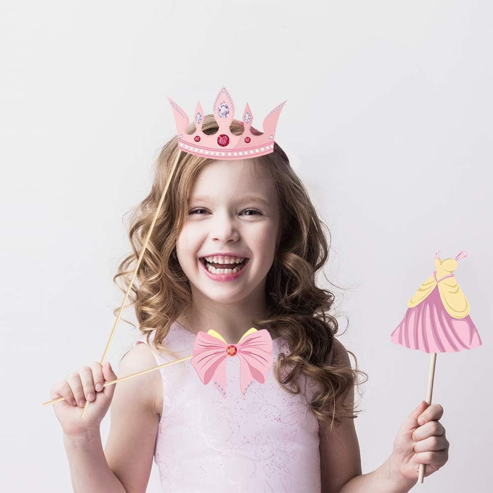 Kristin Paradise 25Pcs Princess Photo Booth Props with Stick, Cinderella Theme Selfie Props, Little Royal Queen Birthday Party Supplies, Fairytale Photography Backdrop Decorations