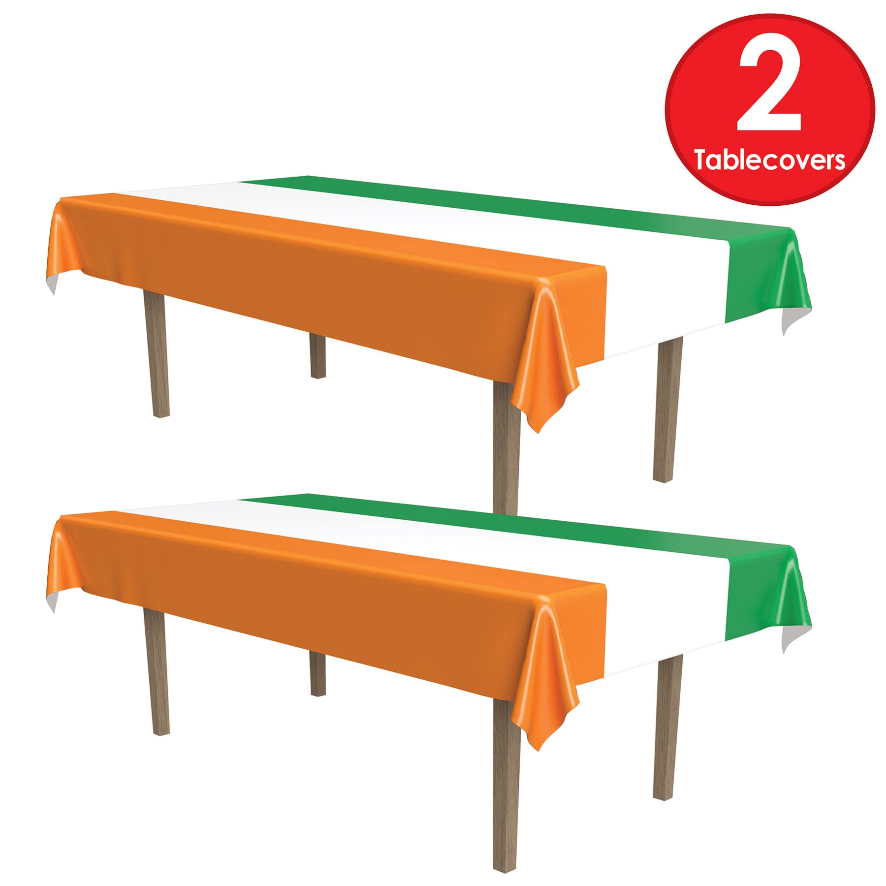 Beistle Irish Tablecovers, 54” x 108”, 2 Pieces – Plastic Table Cloth, Rectangular Tablecloth, Striped, St. Patrick’s Day, St. Patrick’s Day Decorations