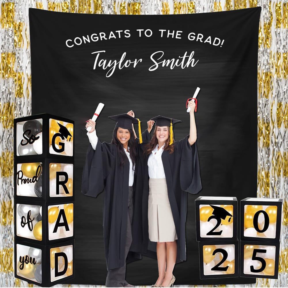 2027 Graduation Decoration Black Balloon Boxes with Letters 2027 Grad & So Proud of You and 20 pcs Ballons-Graduation Party Decoration Supplies for High School & College Celebrations