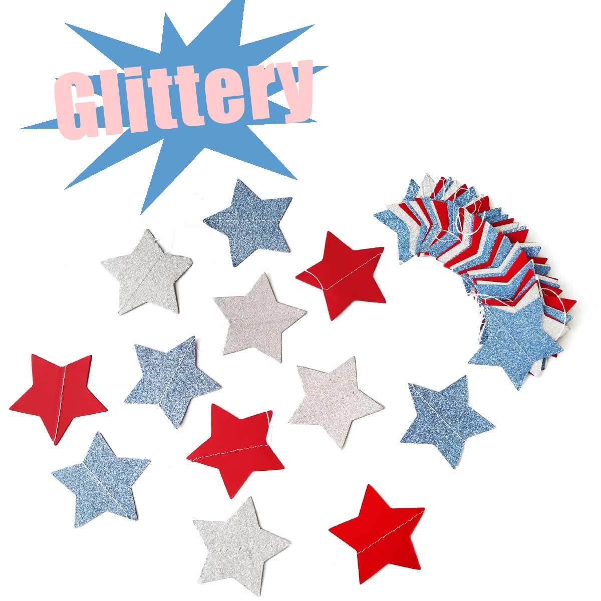 6 Pack Patriotic Star Streamers Garland Red White Blue Bunting Banner Paper Hanging Decorations for 4th of July American Independence Day Labor Day Holiday Memorial Day Party Supplies (50 Feet)