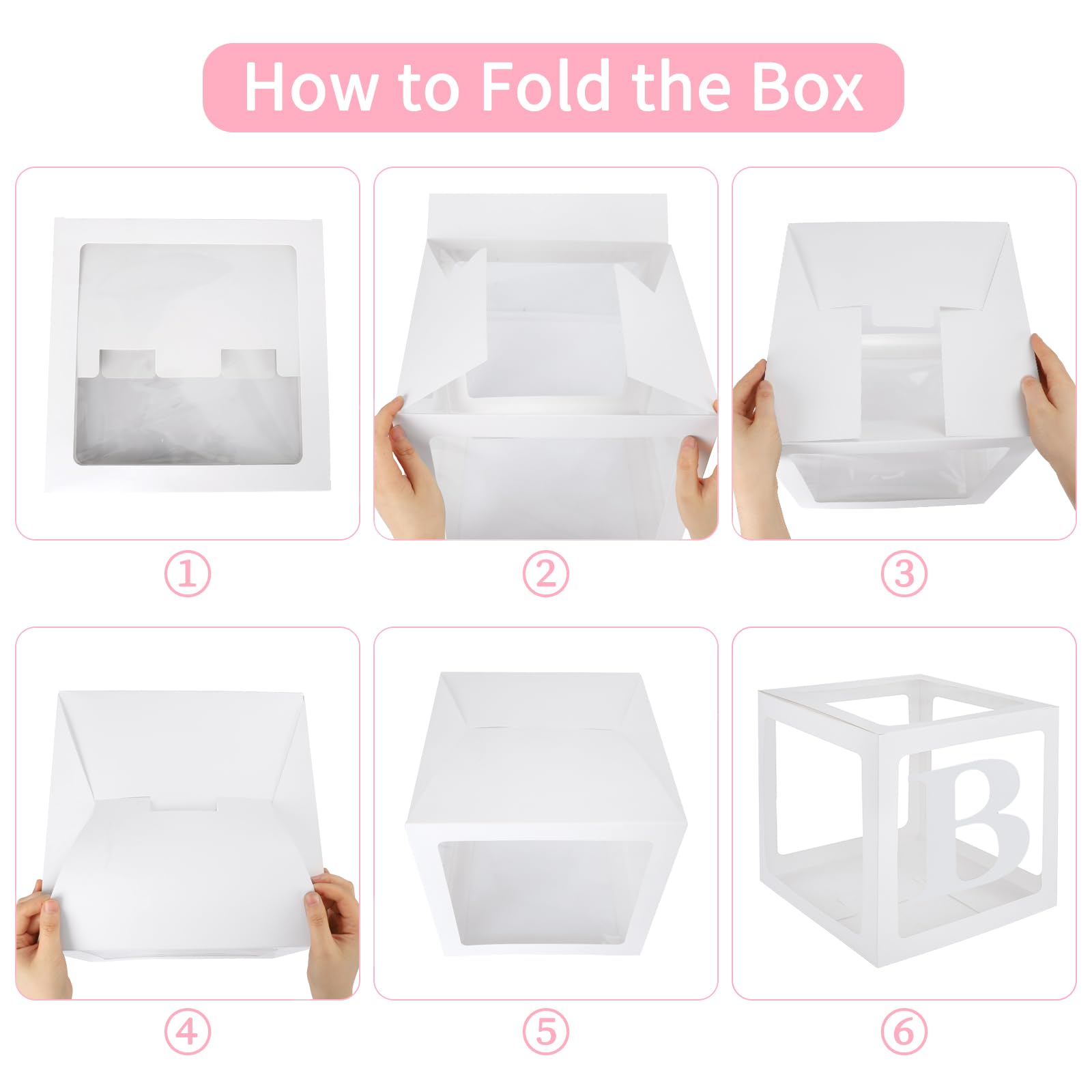 RUBFAC Baby Boxes for Baby Shower Decoration with 8 Letters and 36 Balloons 4pcs Clear Balloon Boxes BABY Blocks for Girls Birthday Party Decorations(Pink)