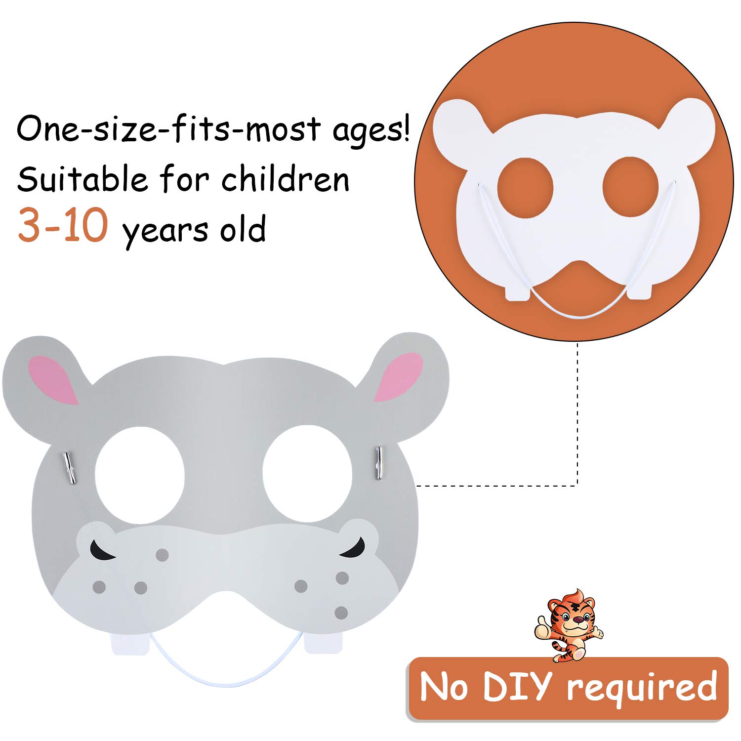 Blulu 16 Pcs Safari Animal Mask for Kids Jungle Zoo Cartoon Mask, Animals