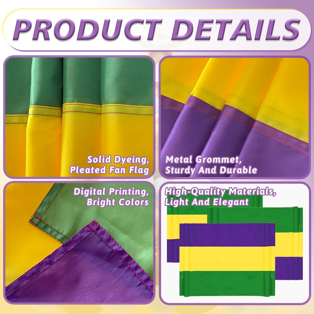 3Pack Mardi Gras Bunting 2x20Ft Large Carnival Bunting Banner Purple, Green, Gold Stripe for Mardi Gras, Lent, Easter, Home Decor Outside Garden Fence New Orleans Themed Party Décor Indoor Outdoor