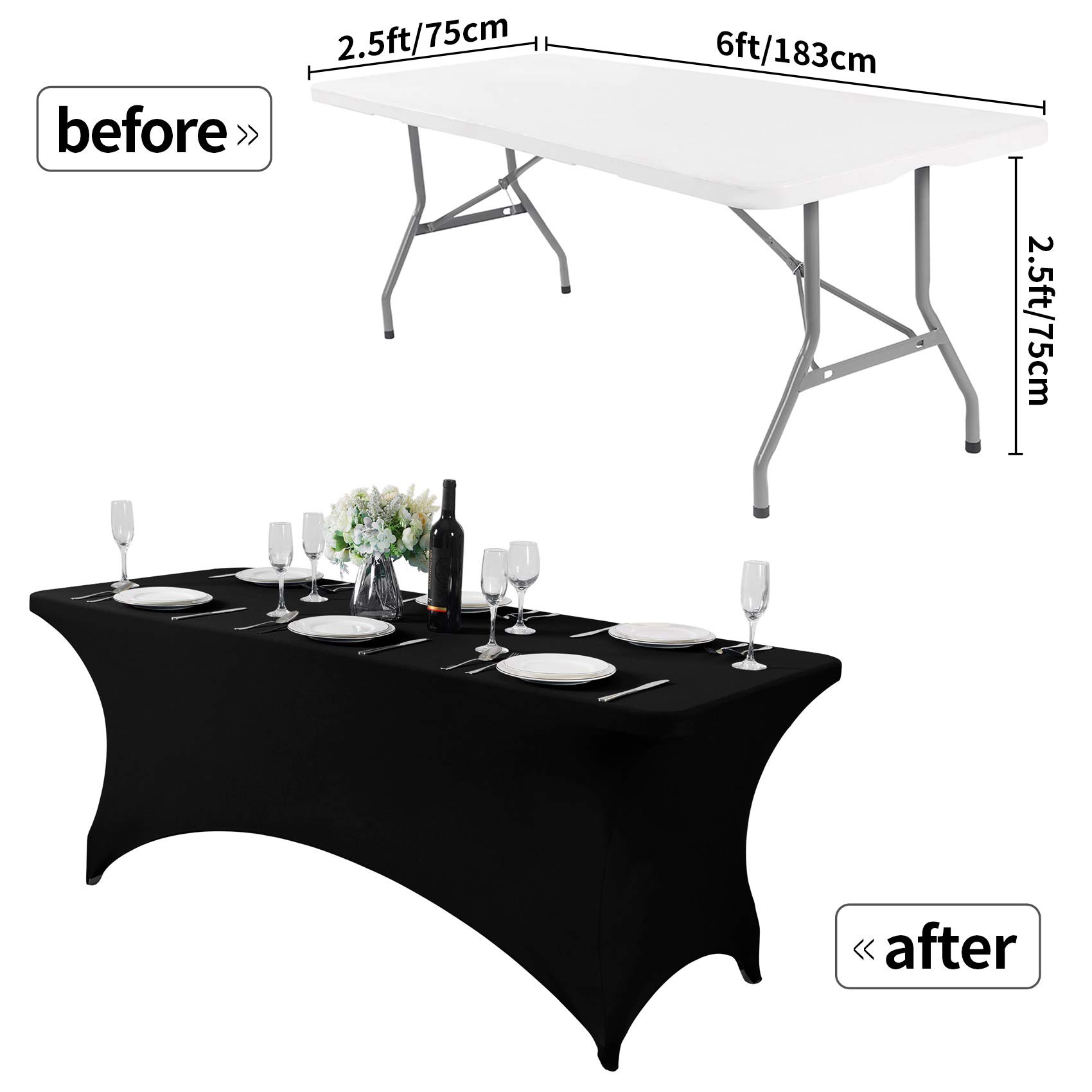 Hezuzo Spandex Table Cover for 6Ft or 4fT or 8ft Table Universal Fitted Stretch Tablecloth for Party, Banquet, Wedding and Events-Black
