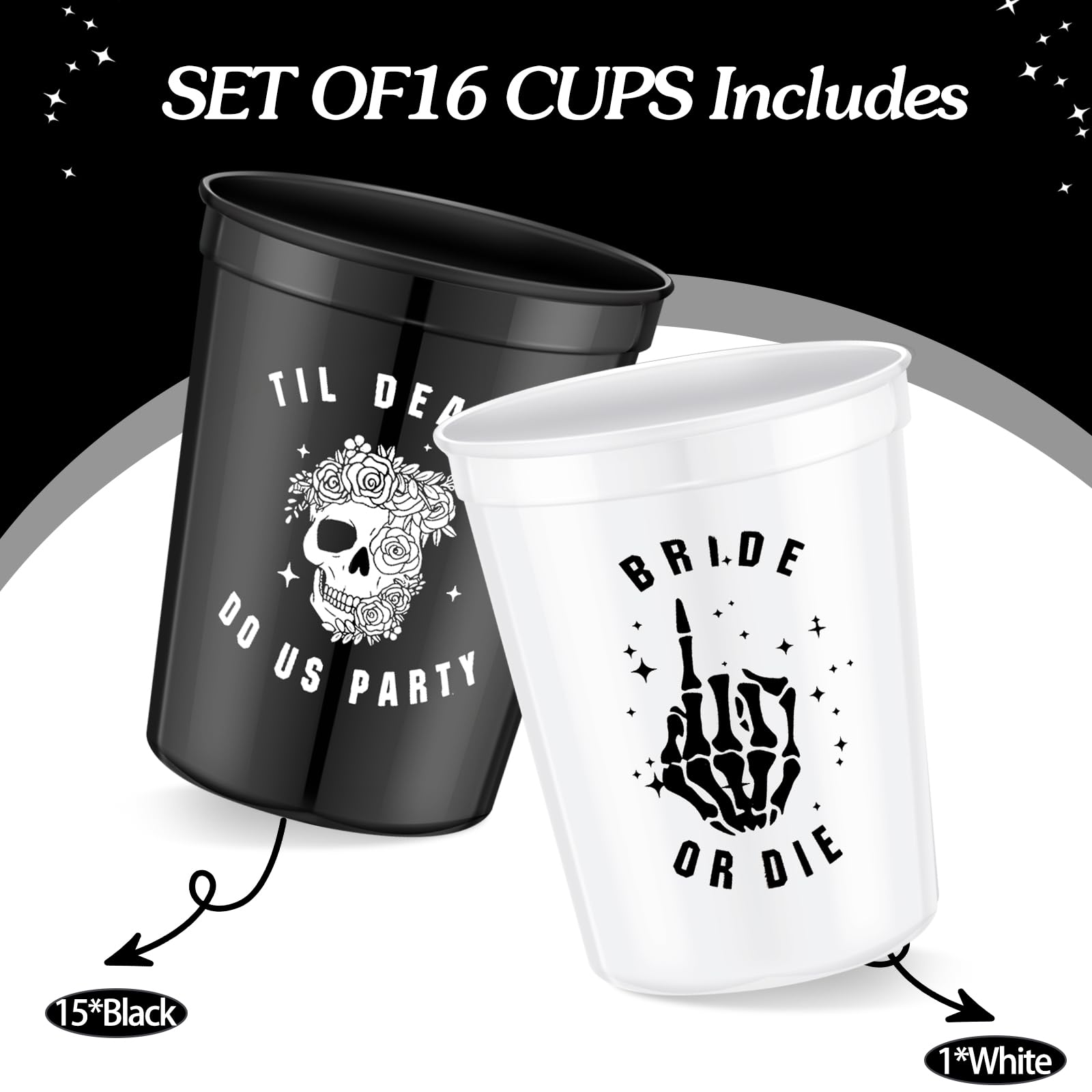 Norme 16 Pcs Bride or Die Bachelorette Party Decorations Black and White Reusable 16 oz Cups Plastic Till Death Do Us Party for the Bride Bachelorette Decorations Wedding Favors