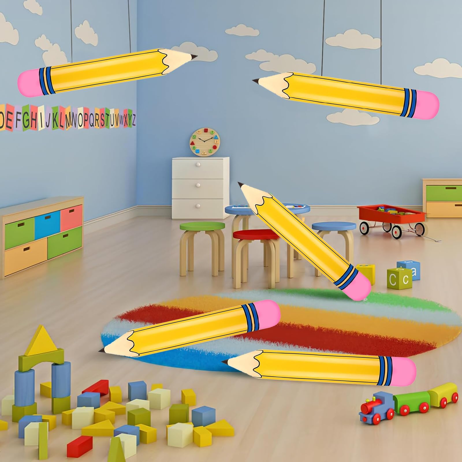 Totelux Large Pencil Balloons 27’’ Inflatable Pencil Back to School Decorations Giant Yellow Crayon Balloons for Classroom Garden Hanging Photo Prop Birthday Party Favor 2PCS