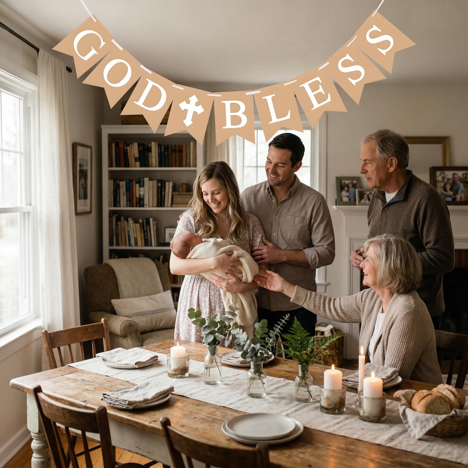 God Bless Banner for Baptism, First Communion Decorations, Baby Christening Decor, Rustic Baptism Banner for Boys Girls, Confirmation Party Supplies, Religious God Bless Sign