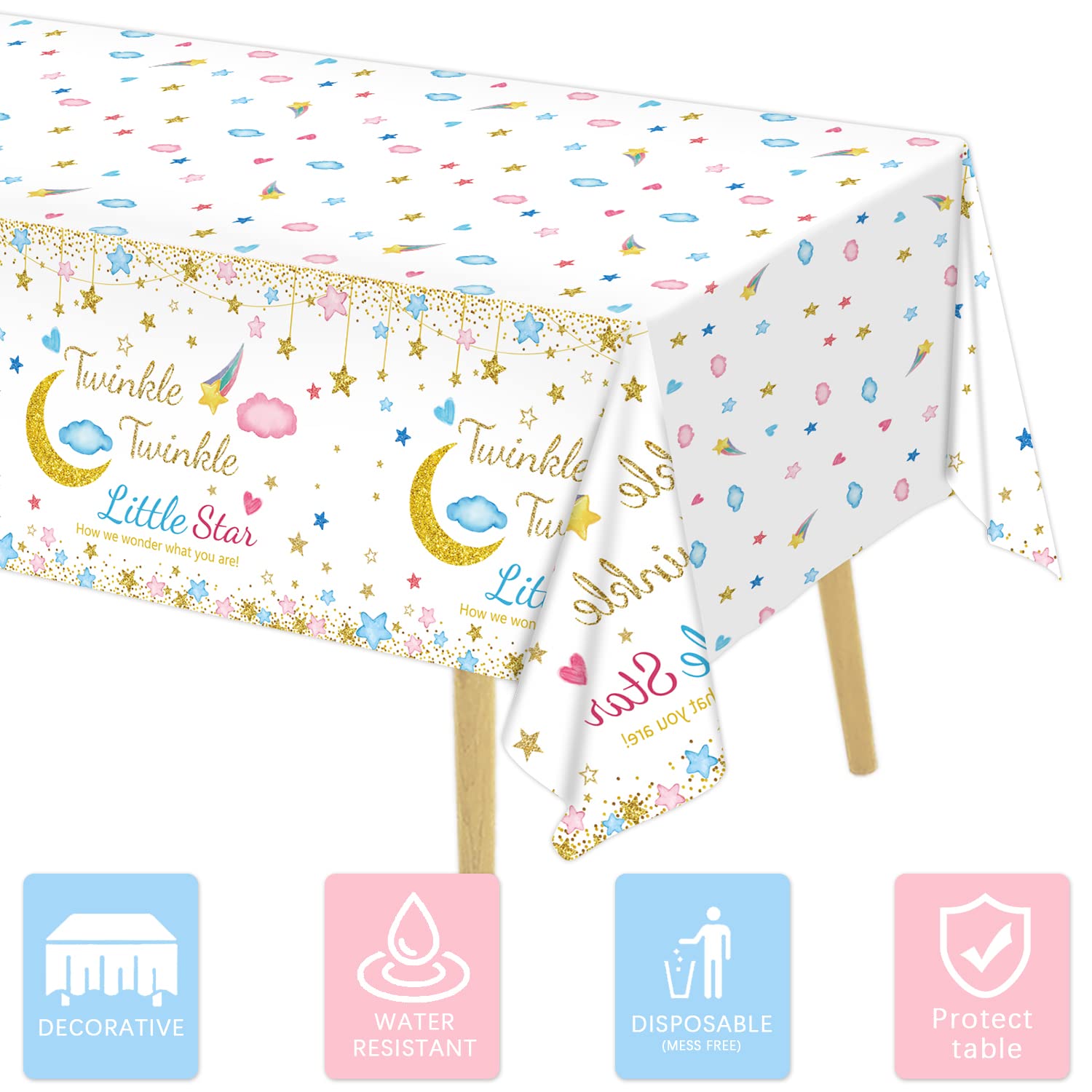 Oigco 3 Packs Twinkle Twinkle Little Star Gender Reveal Party Decorations Tablecloths,Pink Blue Little Star Gender Reveal Tablecloth for Baby Shower Supplies, 54" x 108"