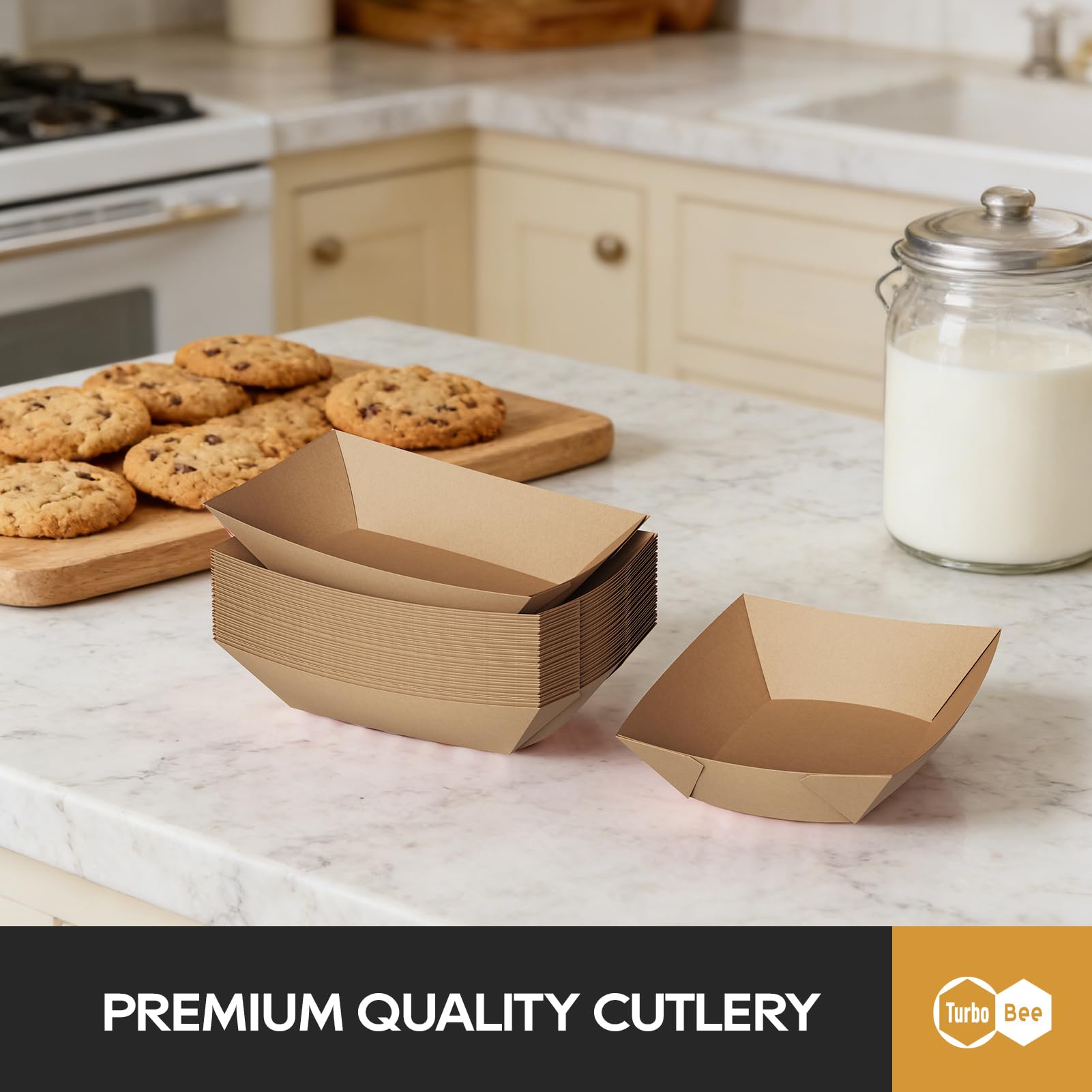 Disposable Paper Food Trays 2lb, 300 Pack Bulk Brown Paper Boats - Heavy Duty Serving Trays for Fries, Tacos, Popcorn, Hot Dogs - Great for QSR Managers, Busy Families, Events