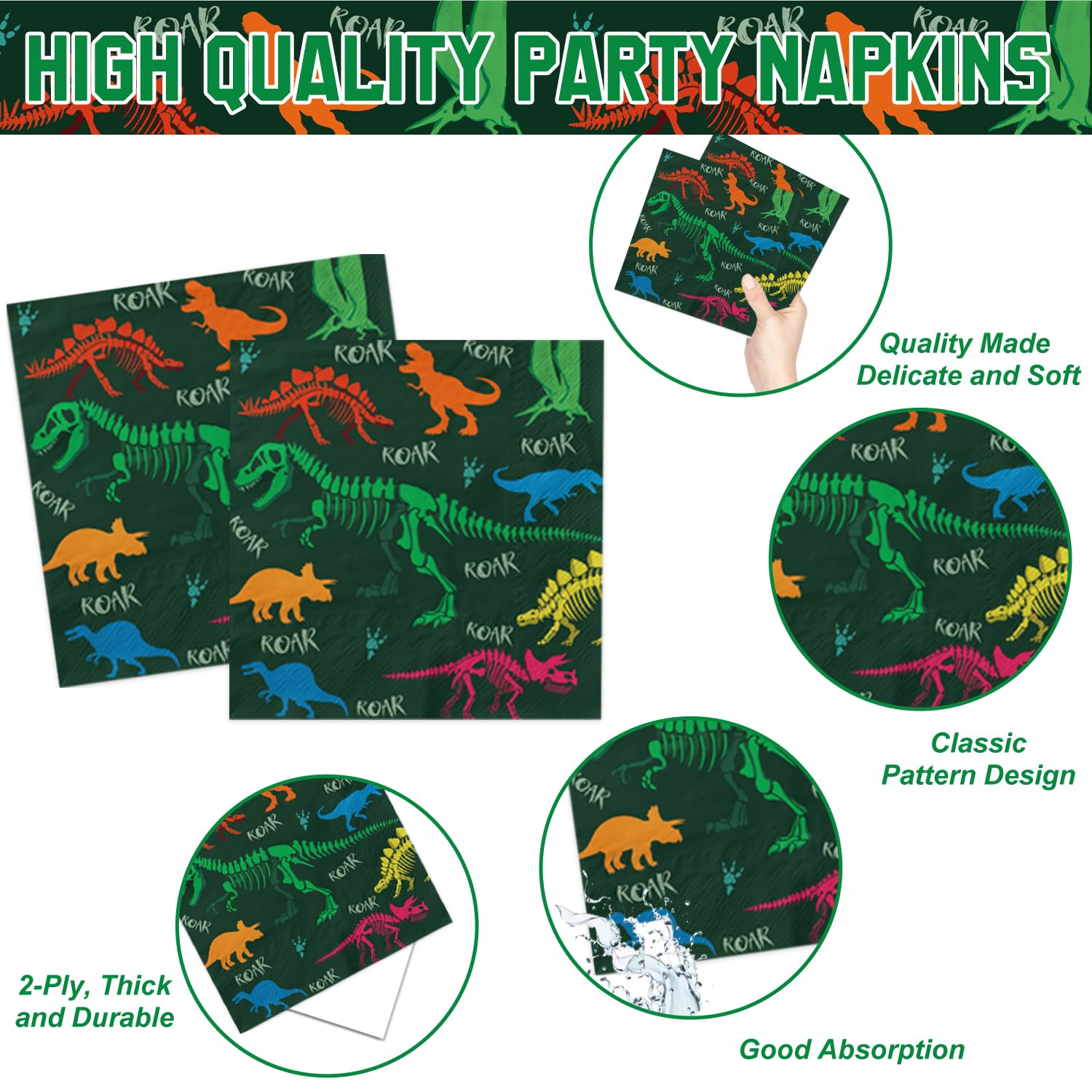 166 PCS Dinosaur Birthday Decorations, Dinosaur Party Supplies Includes Plates, Cups, Napkins, Cutlery, Banner, Tablecloth, Balloons for Dino Party Decorations, Serves 20