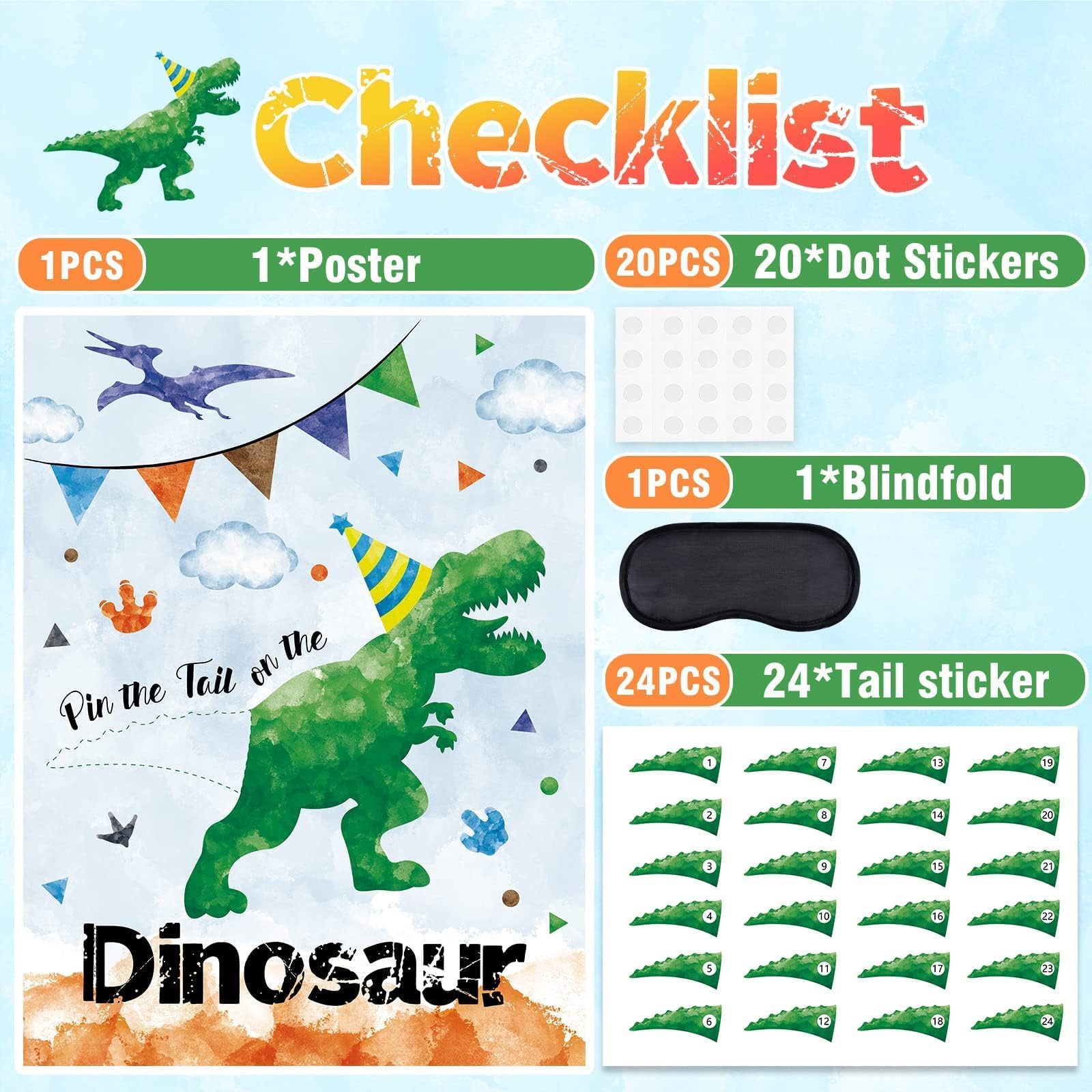 WERNNSAI Pin the Tail on the Dinosaur Games Dinosaur Birthday Decorations