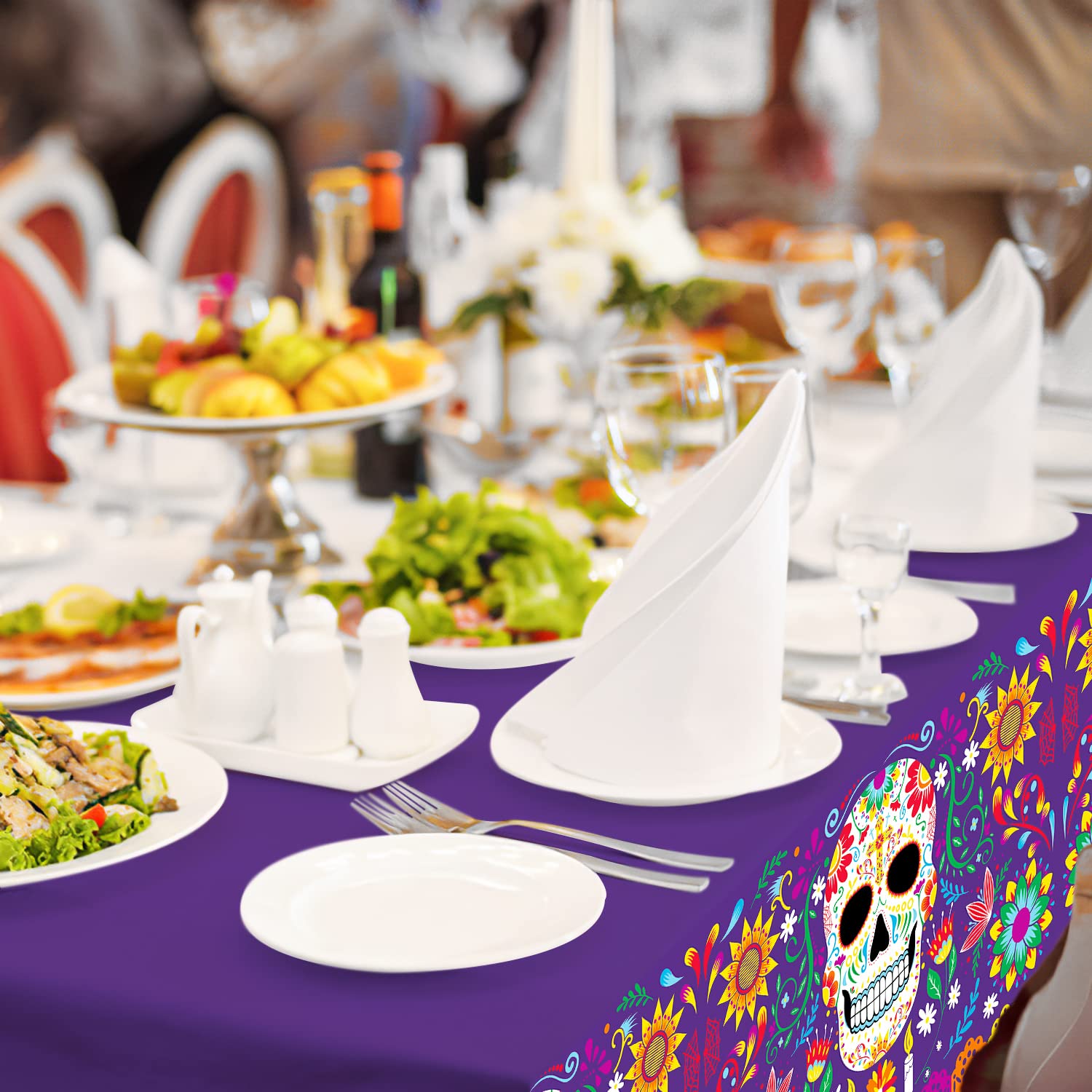 Gatherfun Day of the Dead Party Disposable Tablecloth Plastic Sugar Skull Table Cover for Dia De Los Muertos Party Decoration 54 X 108 inch 3 Pack for Day of the Dead Party