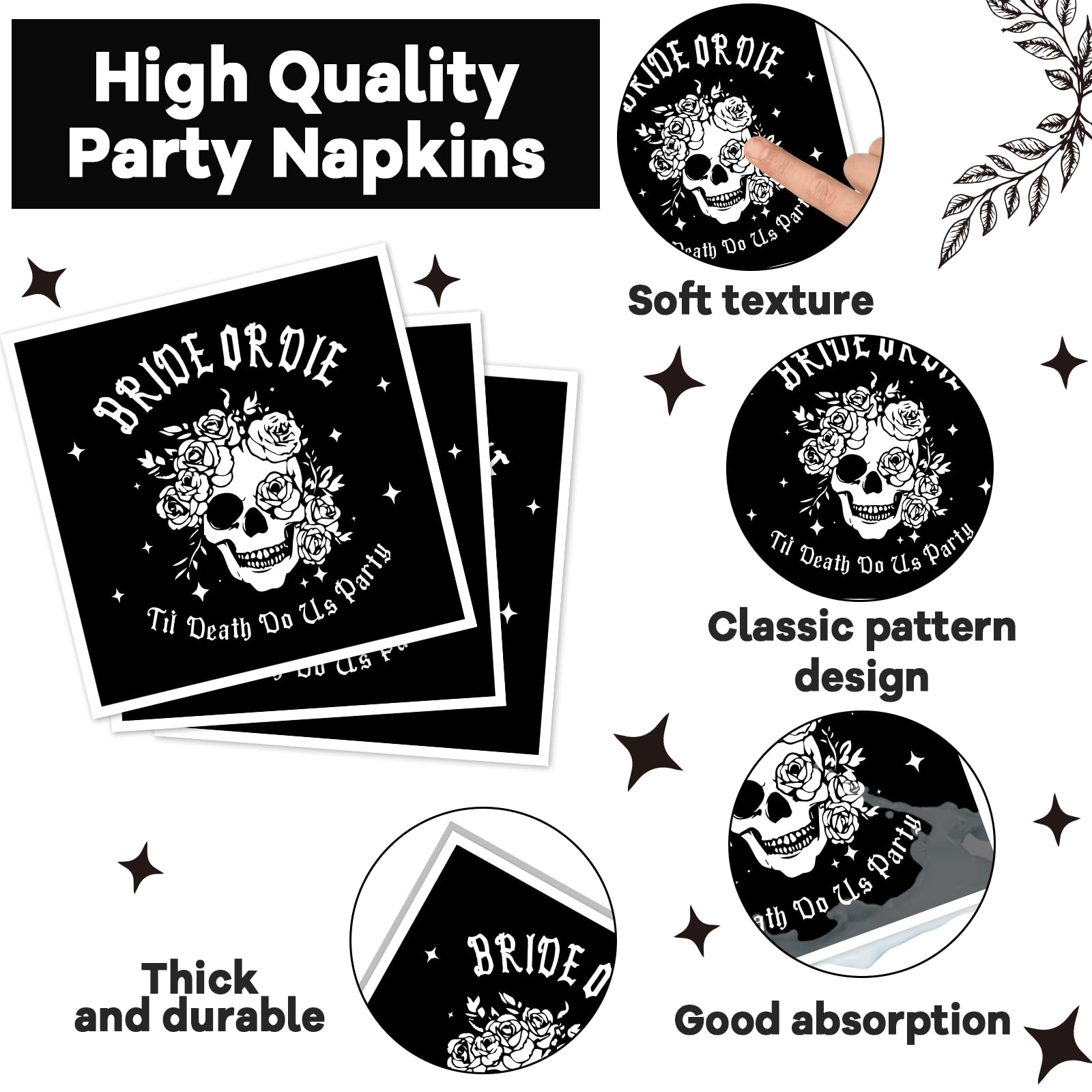 96pcs Bride or Die Bachelorette Party Plates and Napkins, Till Death Let's Birthday Decorations for Bridal Shower Party Dessert Plates, Halloween Bachelor Birthday Tableware Decor, Serves 24
