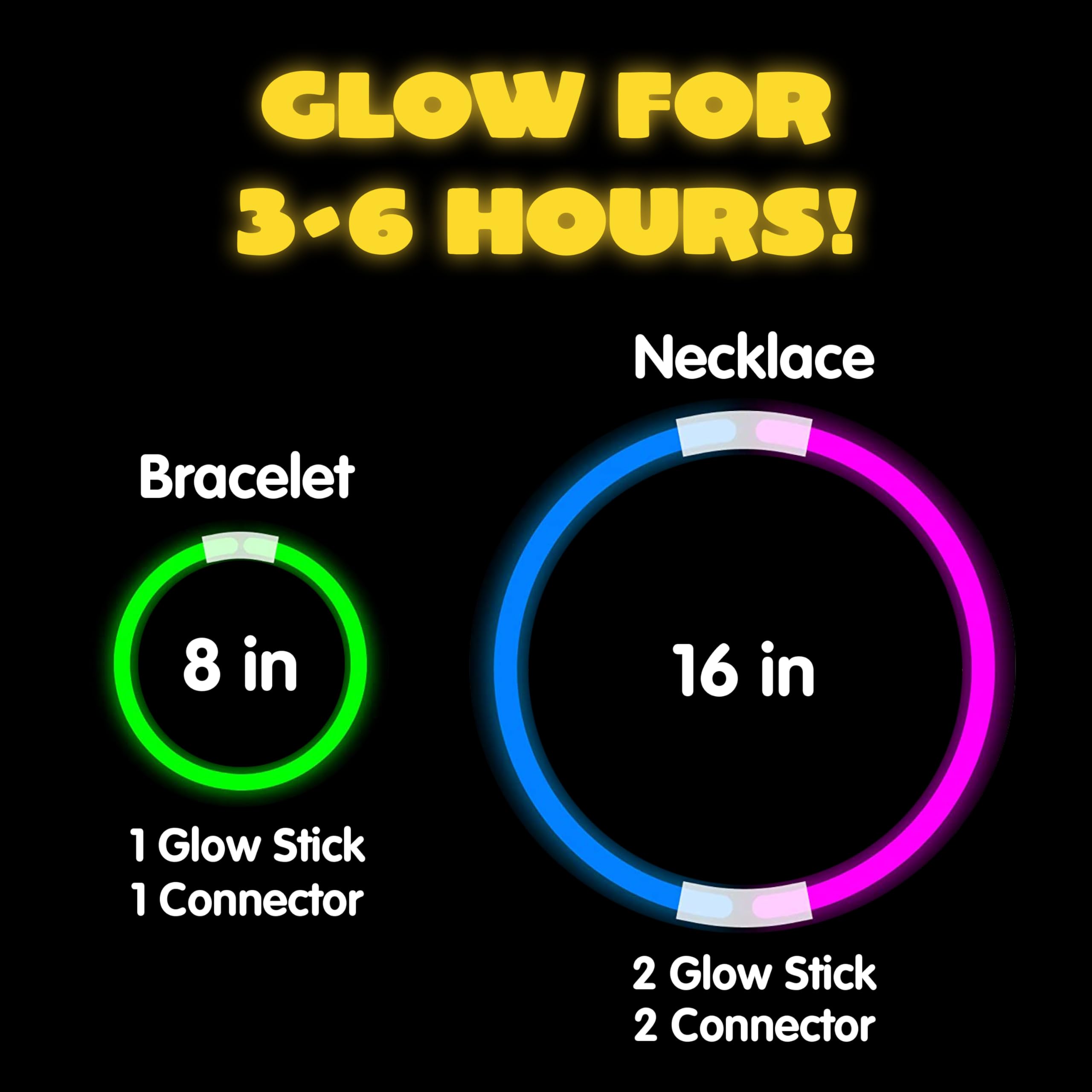 JOYIN 200 Pcs 8" Glow Sticks Bulk Party Pack, Neon Glow in the Dark Party Supplies, Light Up Necklaces and Bracelets with Connectors for Halloween, Easter, Football, Birthday Decorations