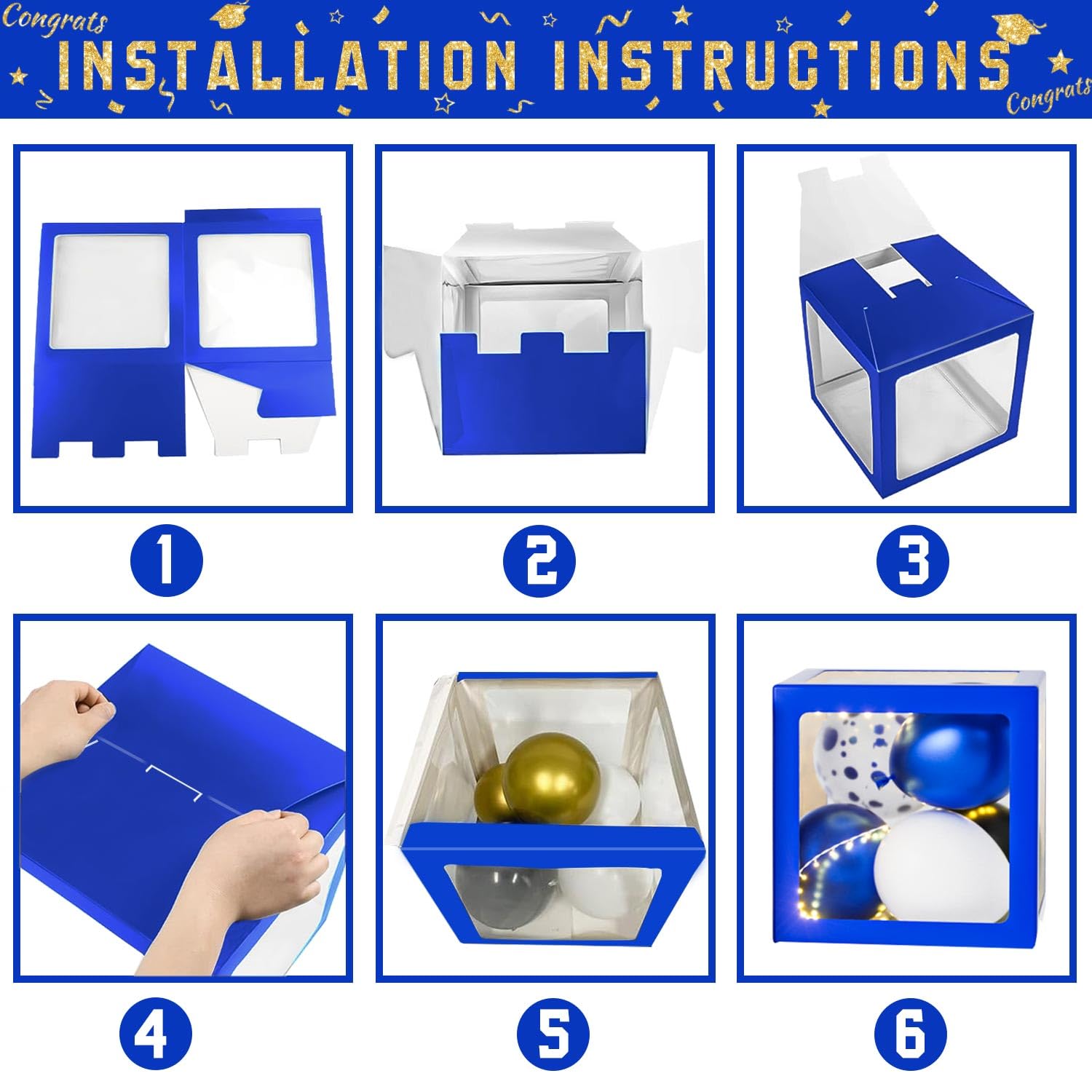Graduation Decorations Class of 2026 - Blue and Gold Balloons Boxes with Letters 2026 GRAD So Proud of You - Complete Party Supplies for High School & College Celebrations