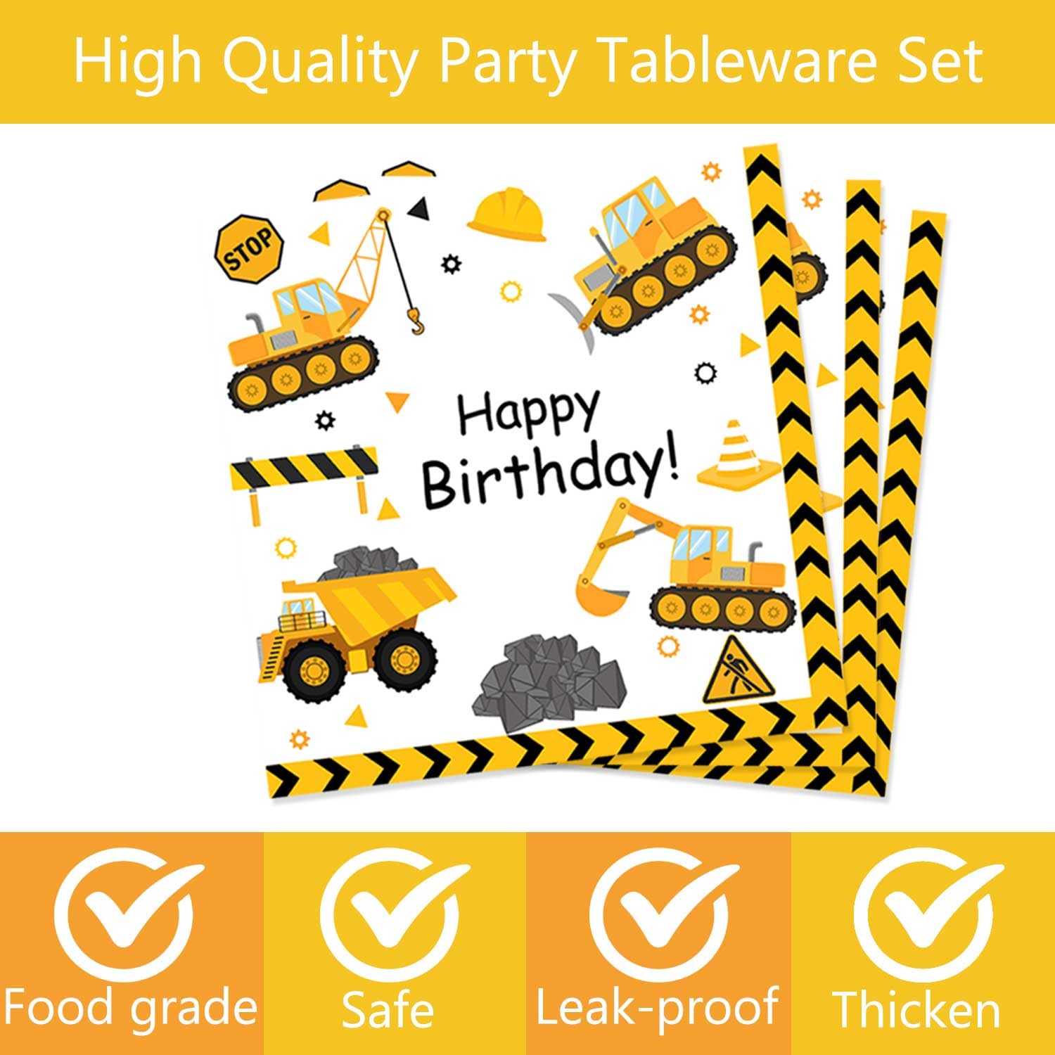 Letromp 80 Pcs Construction 4th Birthday Decorations Construction Four Years Old Disposable Paper Dinner Plates Napkins Forks Dinnerware for Dump Truck Theme Fouth Bday Party Supplies Decorations