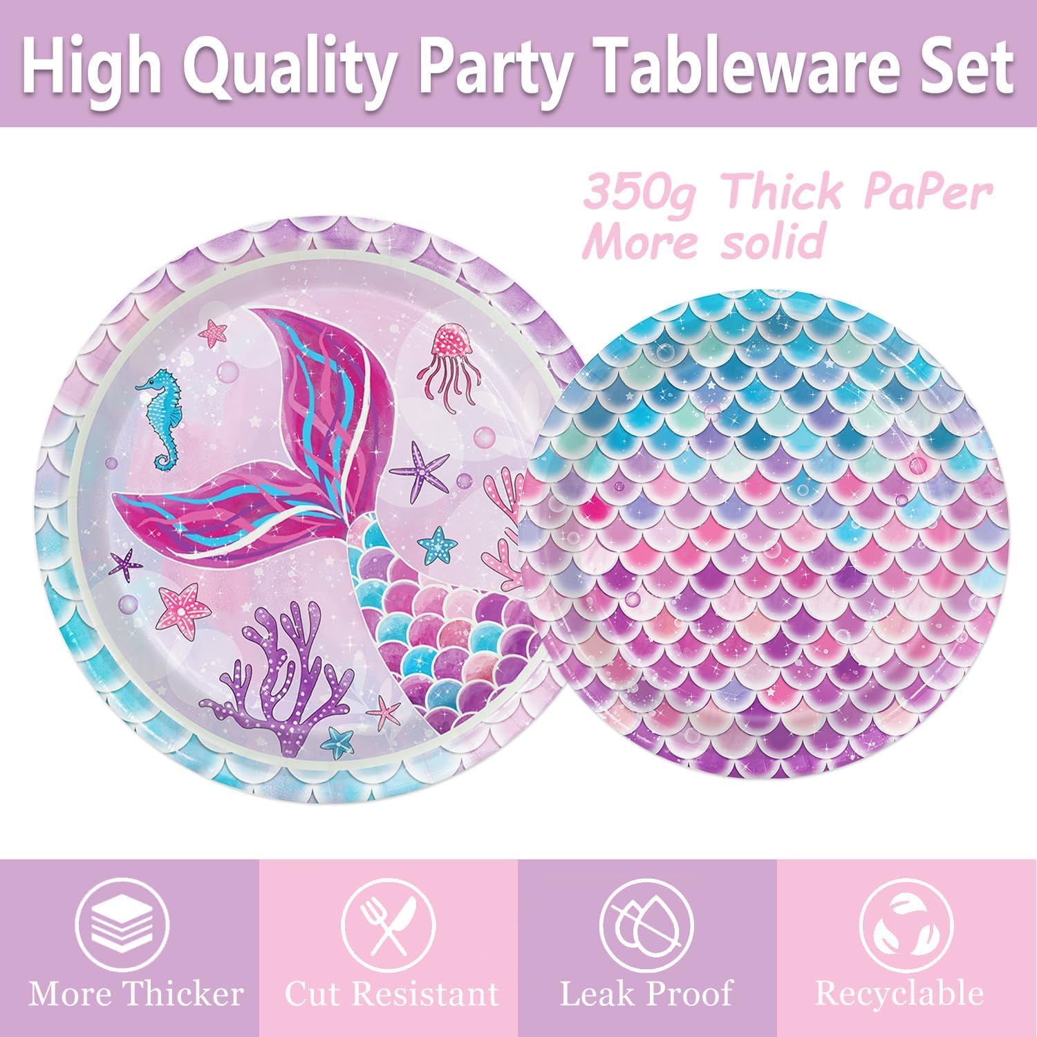 122Pcs Mermaid Birthday Party Decorations Set Mermaid Party Supplies Includes Plates, Napkin, Fork, Cup, Tablecloth, Banner for Ocean Birthday Party Decorations, Serves 24
