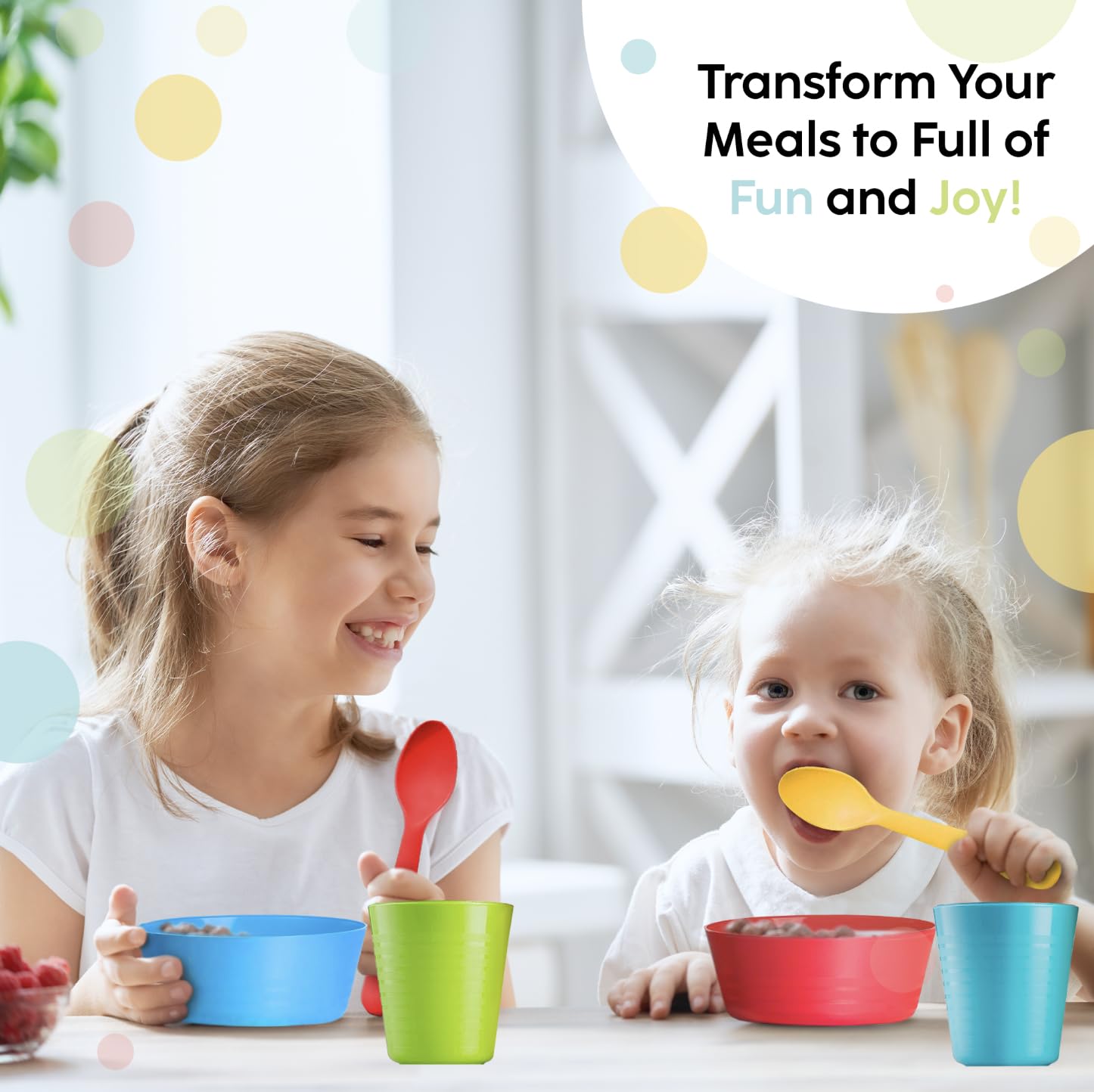 PLASKIDY Kids Cups - Set of 18 Plastic Toddler Drinking Cups, 8 Ounce Tumblers in 9 Assorted Colors - Reusable, Dishwasher Safe, BPA Free for Kids and Toddlers