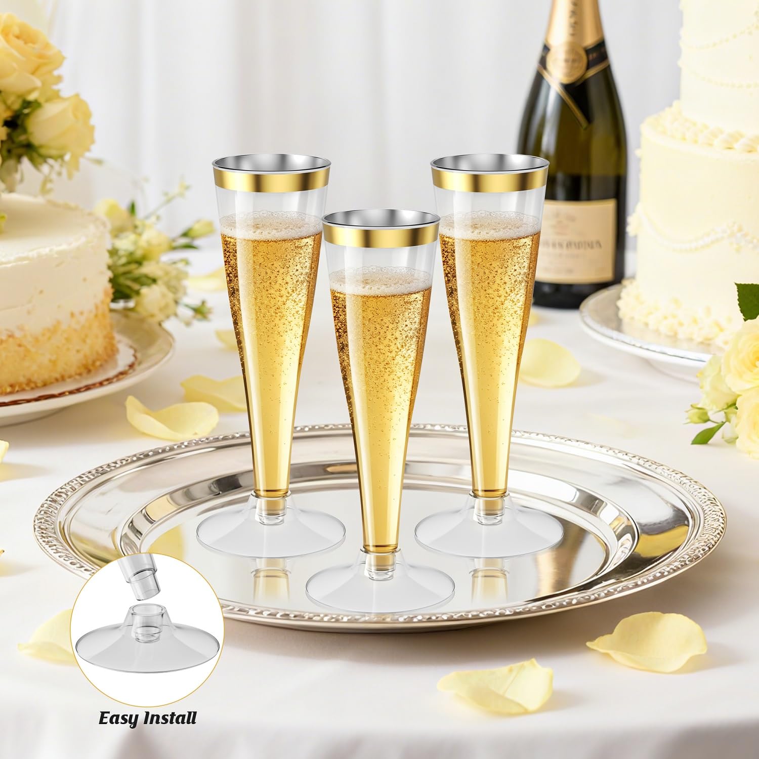 Torchero 20 Pack Champagne Flutes Plastic Wine Glasses Disposable, 4.5 Oz Gold Rim Mimosa Glasses for 2026 Engagement Wedding Birthday Bar Soccer Football Party Supplies, Bulk Toasting Cocktail Cups