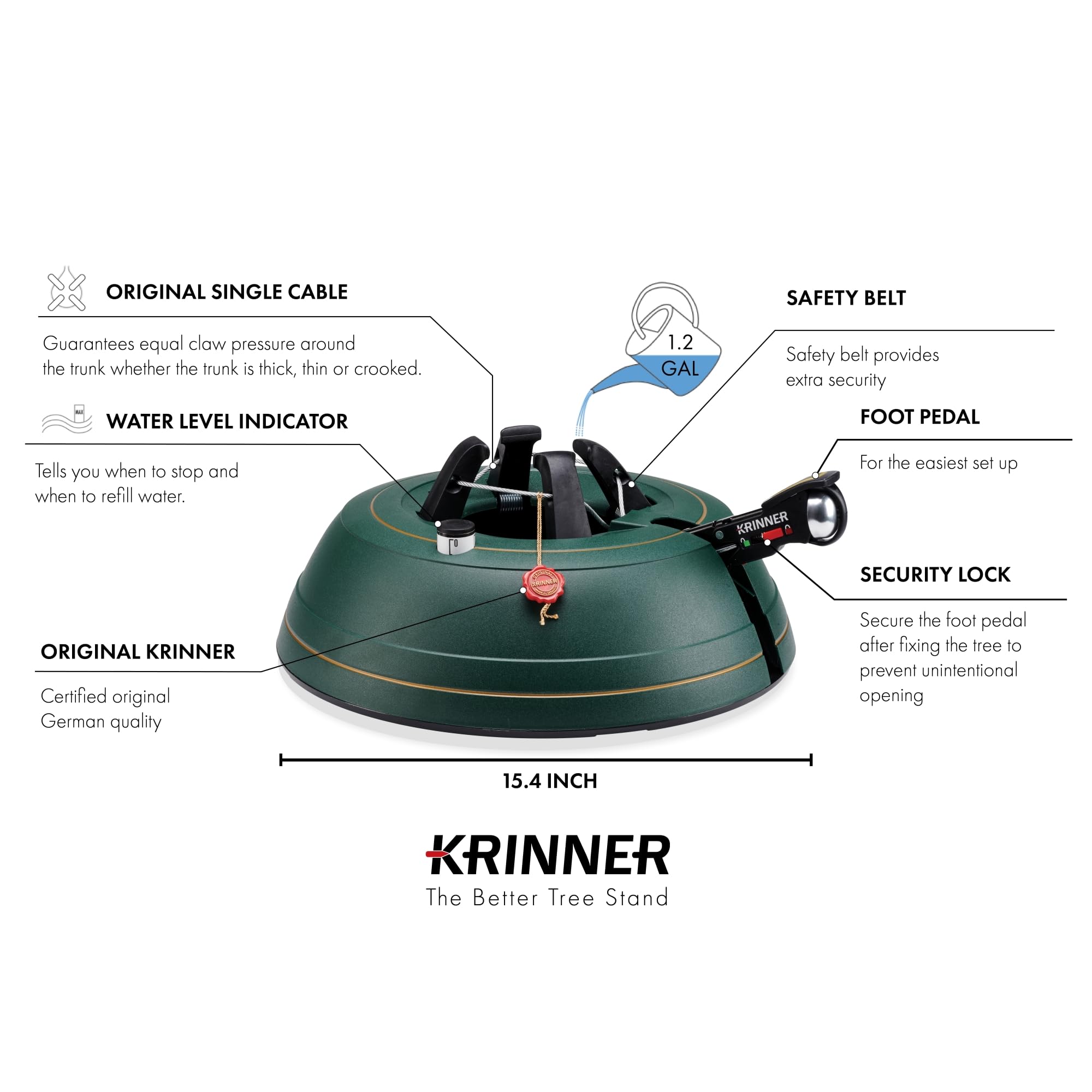Krinner Tree Genie Medium Tree Stand, Green - Fits 7 ft Trees