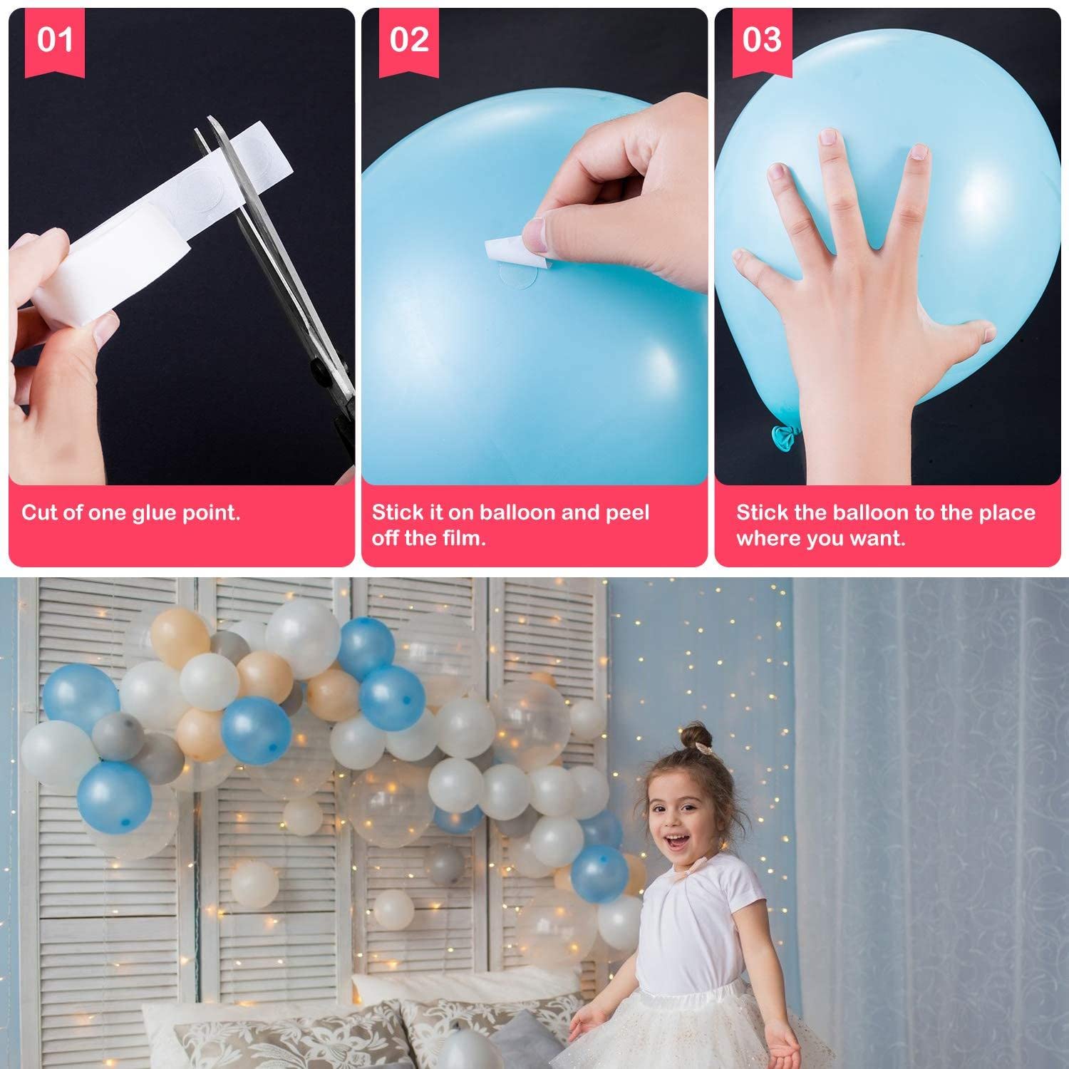Balloon Arch Decorating Kit - 2 Rolls Tape Strips for Garlands, Party and Wedding Decorations