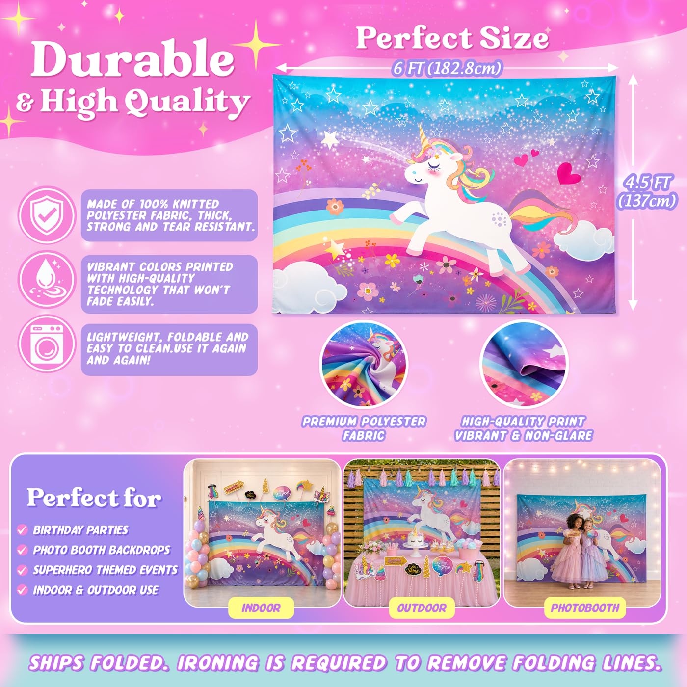 Magical Unicorn Theme Photography Backdrop and Studio Props. Great as Birthday Photo Booth Background, Girls Rainbow Banner Party Supplies and Princess Baby Shower Decorations