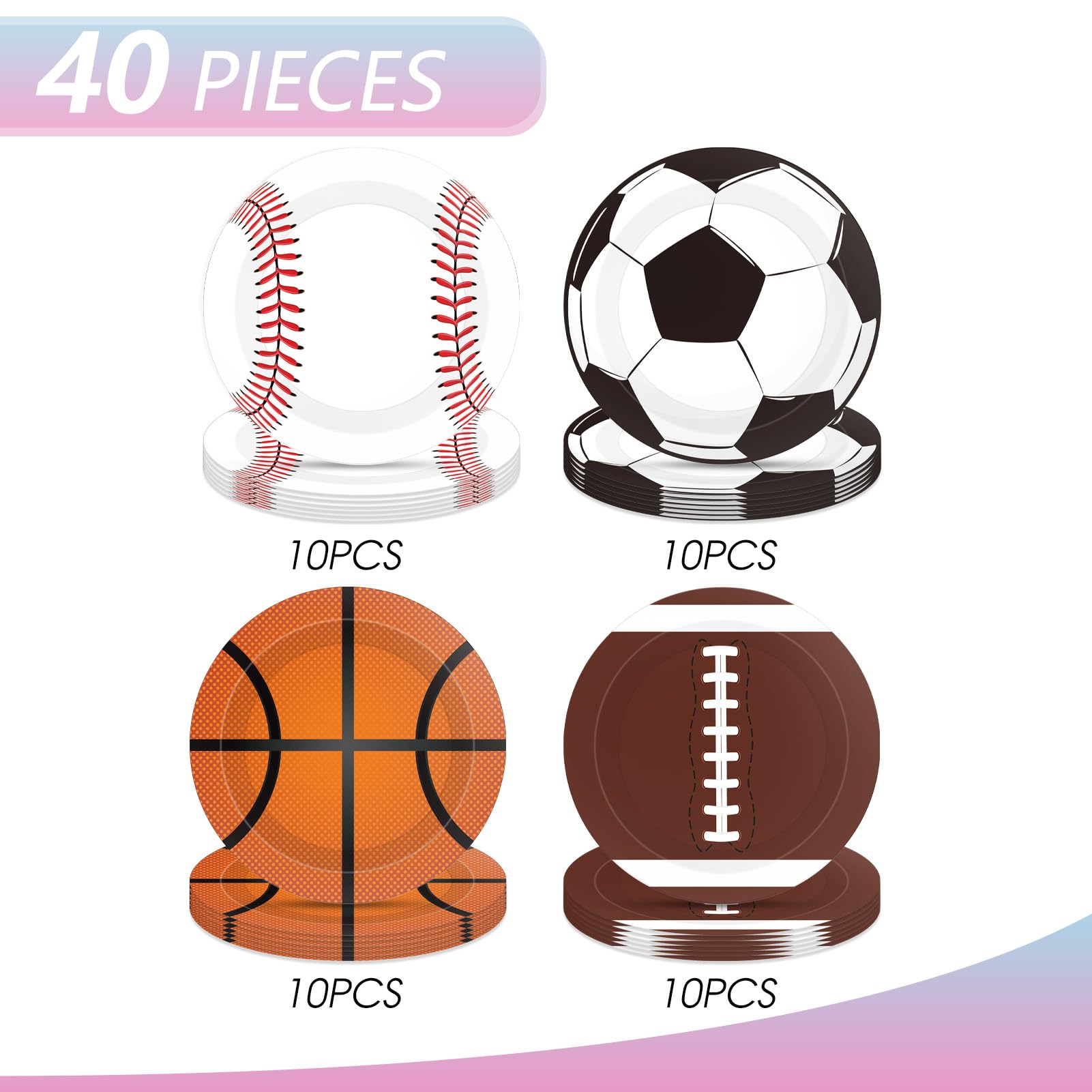Sports Themed Party Decorations,40Pcs Sports Party Plates,7Inch - Baseball Football Soccer Basketball Round Paper Plate Sets,for Sports Themed Celebrations,Game day,Birthday Decorations for Boys