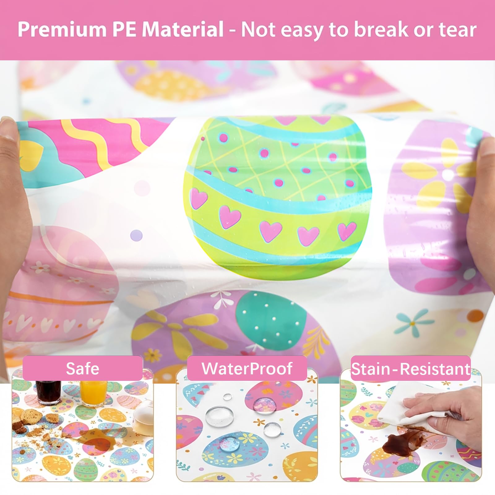 BeadRiver 3 Pack Easter Tablecloth - Colorful Easter Eggs Table Cloth, Disposable Plastic Rectangle Table Cover for Easter Party Decorations, Spring Table Decor, Home Kitchen Dining Party Supplies