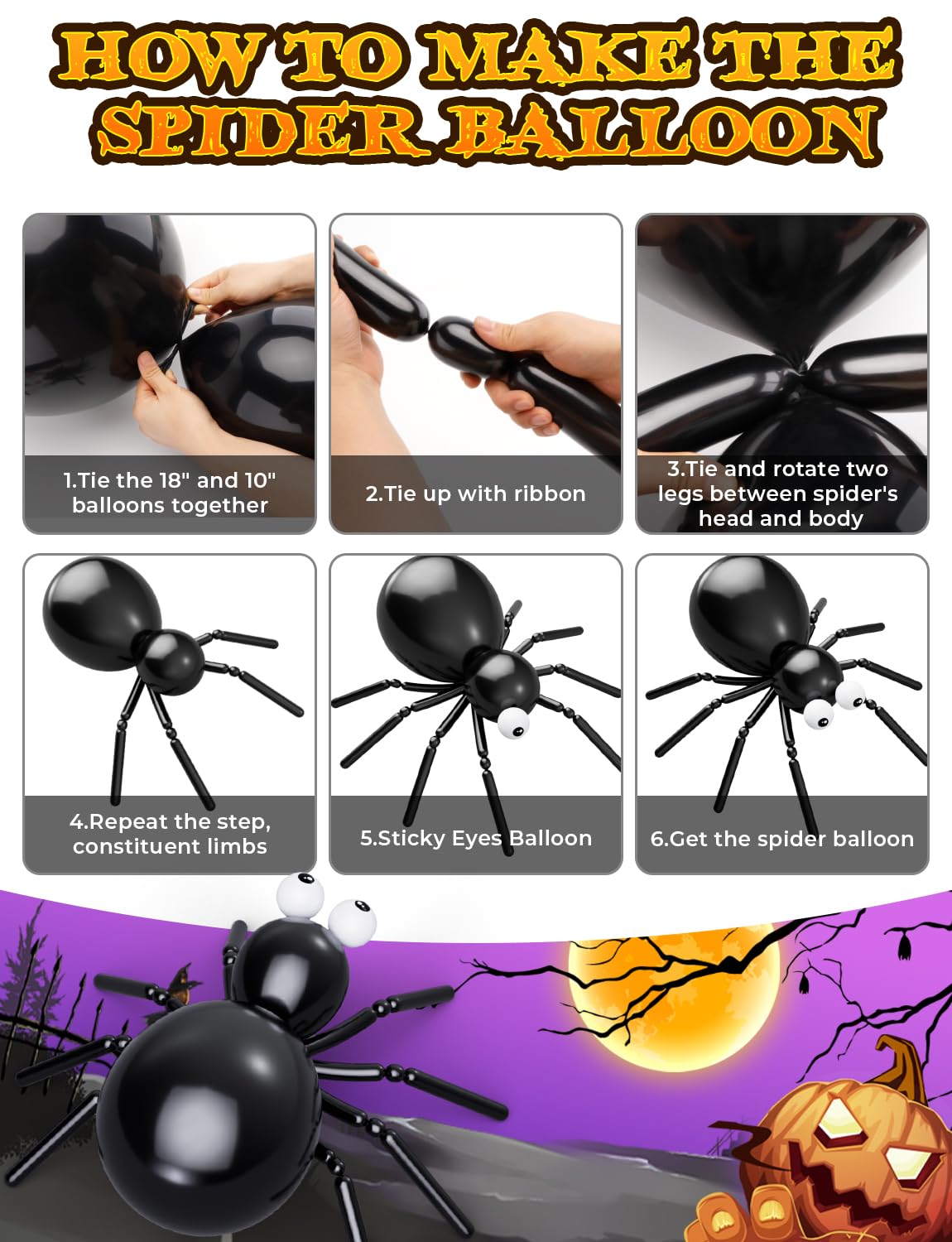 Haolongfa Halloween Balloons Garland Arch Kit with BOO Pumpkin Foil Balloon