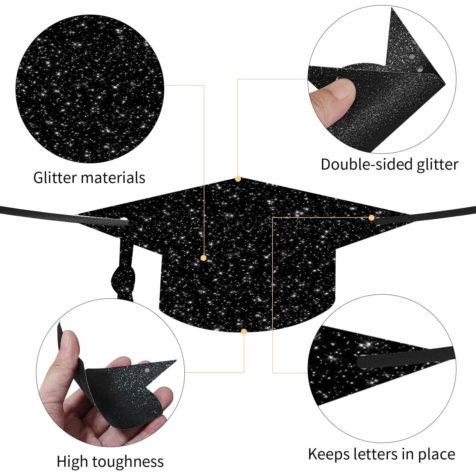 LXDNBGO Graduation Decorations 2026, Black Double-sided Glitter Graduation Banner, Congratulation Banner, Congrats Grad Sign Decor, Class of 2026 Decorations for High School College Grad Party