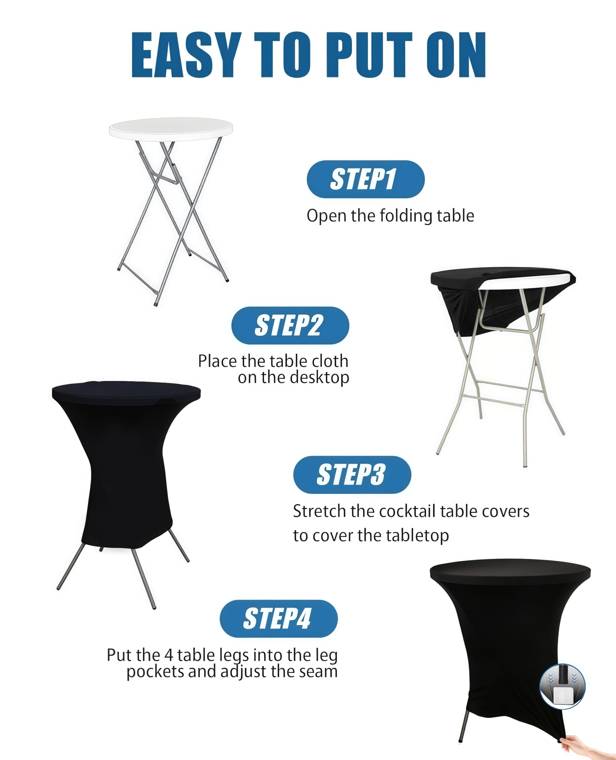 Lemict Cocktail Table Covers - 2 Pack 32x43 Inch Table Cloth - Black