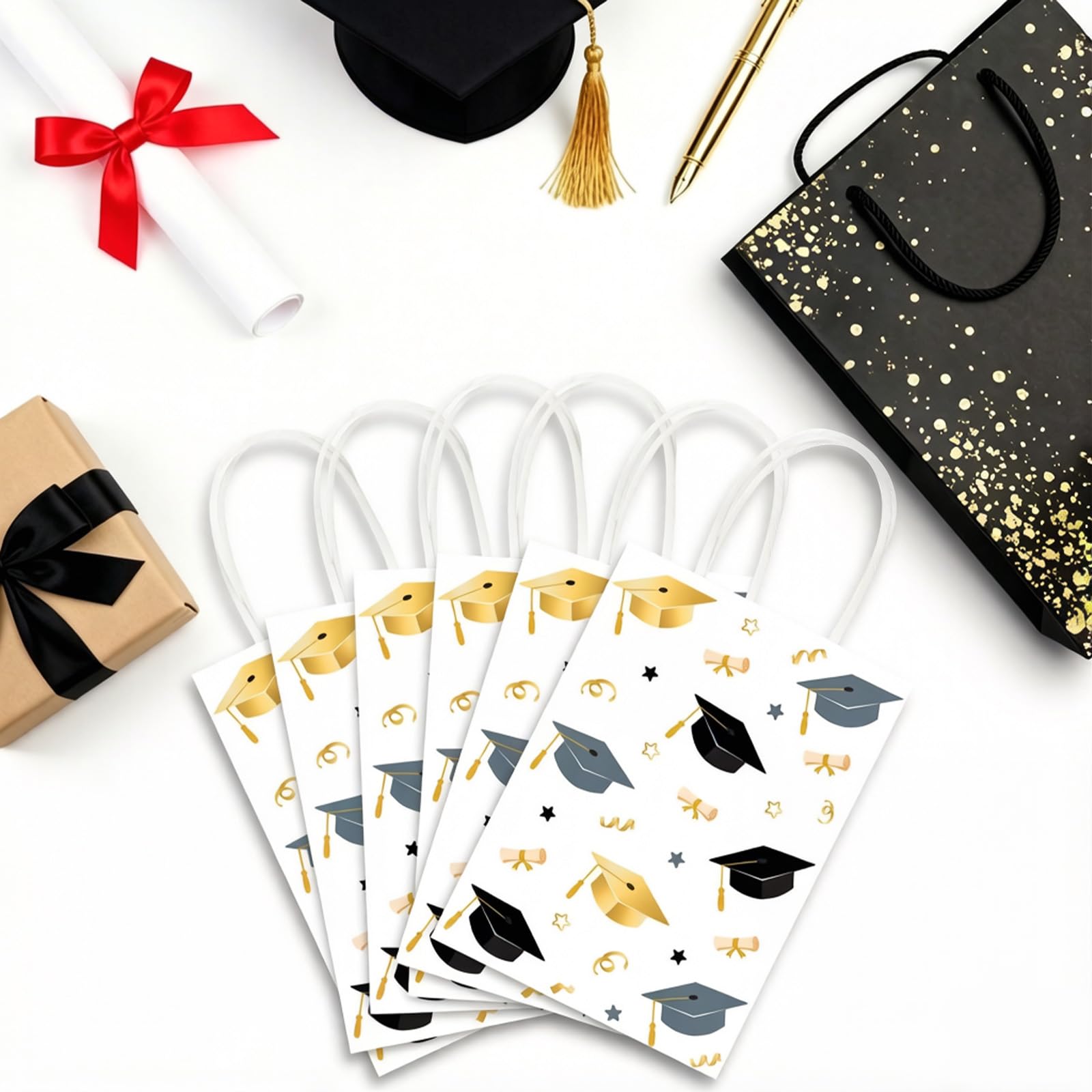 Hxezoc 12 Pieces Graduate Goodie Bags with Handle, Paper Treat Candy Bag Graduation Party Favor Bags for Graduation Season Theme Party Decoration Supplies