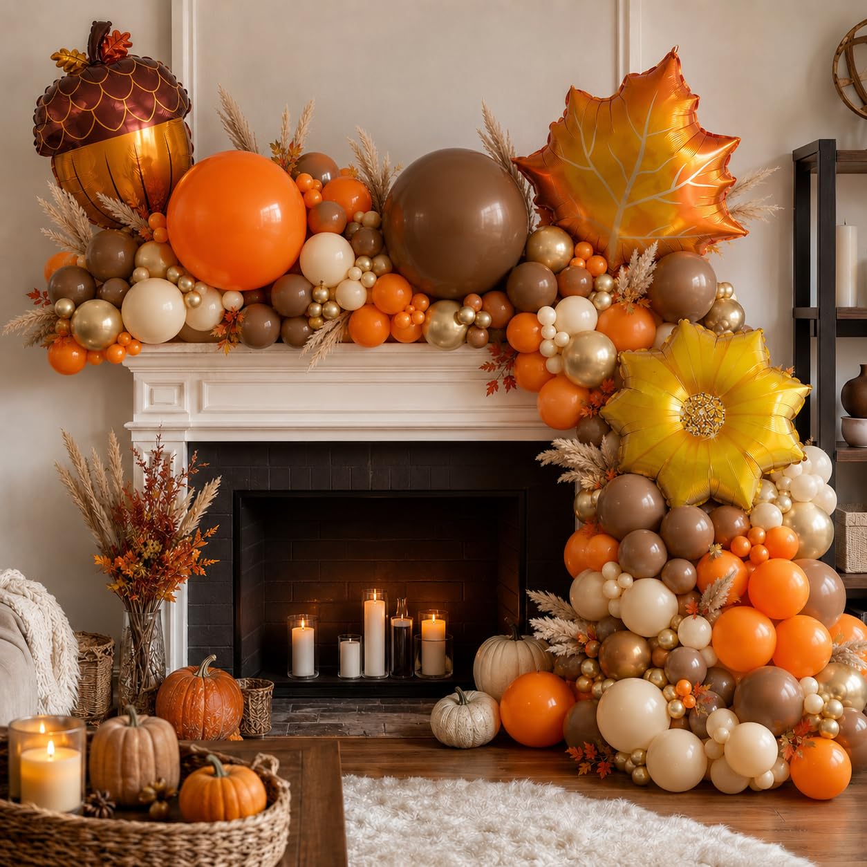 Fall Party Decoration Balloon Arch Kit, Orange Burgundy Brown Beige White Balloons with Maple Leaves Pumpkin Foil Balloons Garland for Thanksgiving Autumn Harvest Birthday Baby Shower Decor Supplies