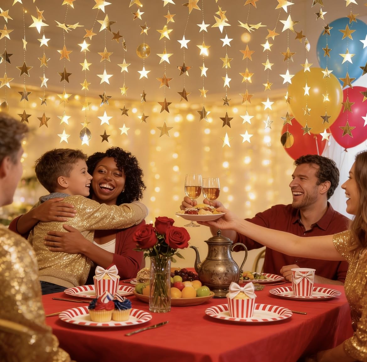 Guismous 7 Pack 91.8 ft Gold Star Garland Banner Double Side Hanging Star Streamers Paper Star Banner Backdrop for Graduation Birthday Baby Shower Wedding Classroom Party Ceiling Decorations