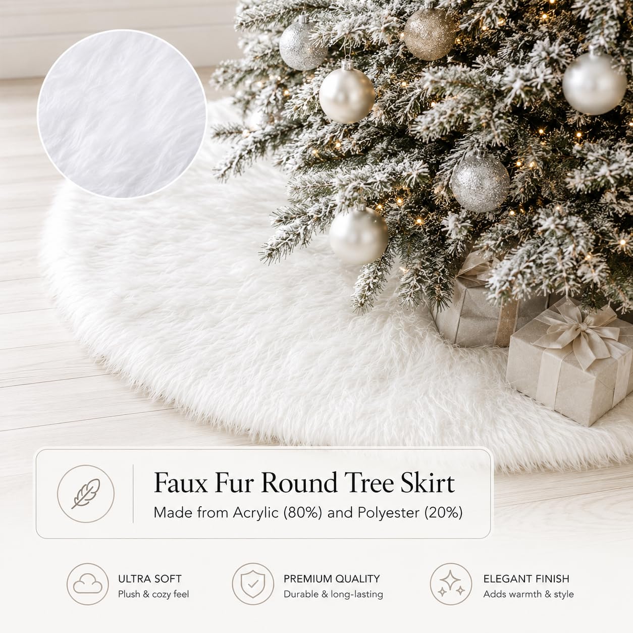 YEAHOME Christmas Tree Skirt, 36 Inch White Soft Faux Fur Tree Skirts Plush Christmas Decorations, White Ornaments Christmas Tree Skirts Xmas Decorations Indoor Holiday Party Decor