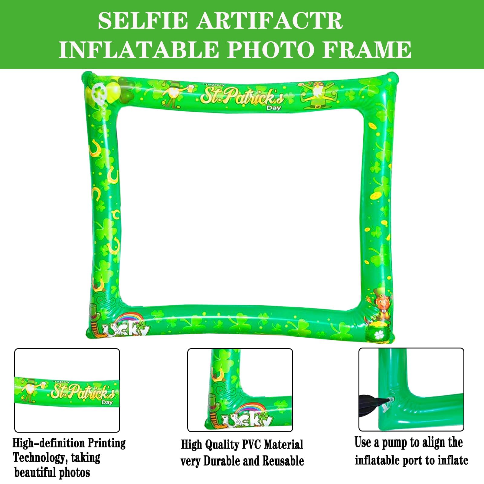 LMSHOWOWO St. Patrick's Day Inflatable Photo Booth Frame, with 35 PCS Funny Shamrock St Patricks Day Photo Booth Props, Irish Selfie Props for St Patricks Decorations Irish Day Party Supplies