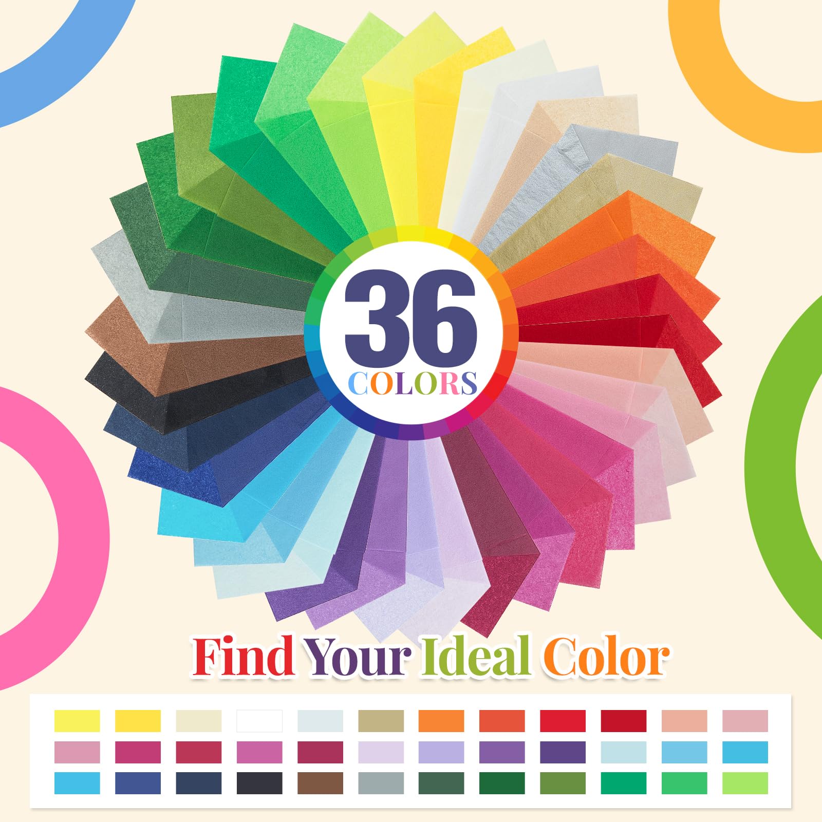 Simetufy 360 Sheets 36 Colors Crafts Tissue Paper for Gift Bags 11.5X8 Inch