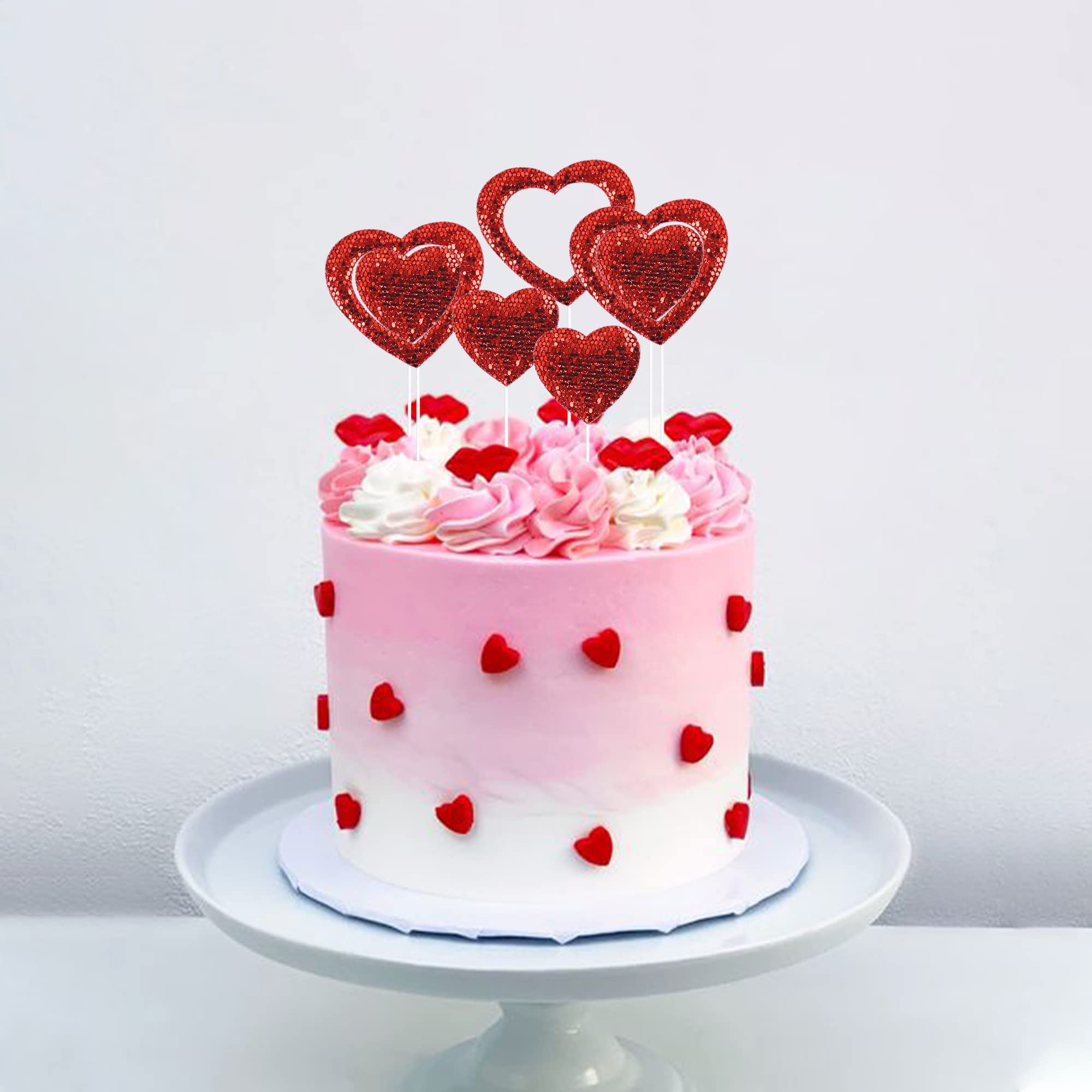 Ercadio 10 Pack Happy Valentine's Day Heart Cake Toppers Felt Red Heart Cake Toppers Happy Valentine's Day Cake Picks for Wedding Bridal Shower Party Theme Cake Decor Supplies