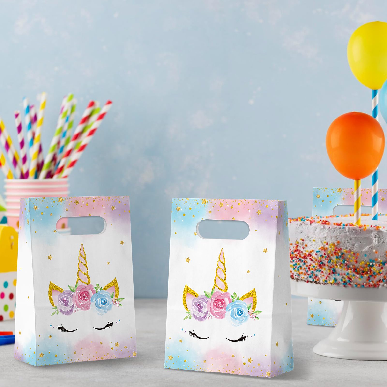 FRIDAY NIGHT Unicorn Gift Bags Watercolor Paper Treat Candy Bag 24 PCS Unicorn Themed Birthday Party Supplies Wedding Bridal Showers Decorations