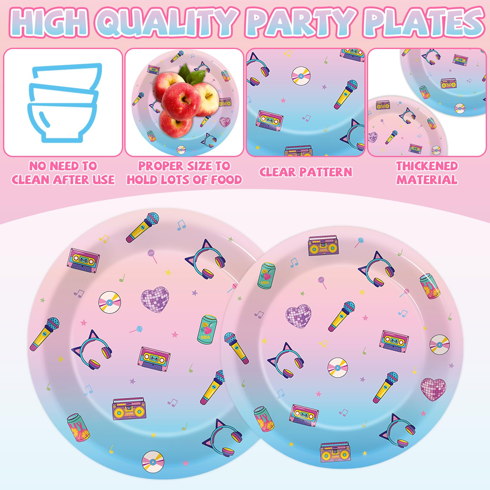 96pcs Kpop Paper Plates and Napkins Music Theme Birthday Party Supplies Popular Singer Disposable Dinnerware Tableware Set for Boys Girls Birthday Kpop Music Fans Party Decoration Serve 24
