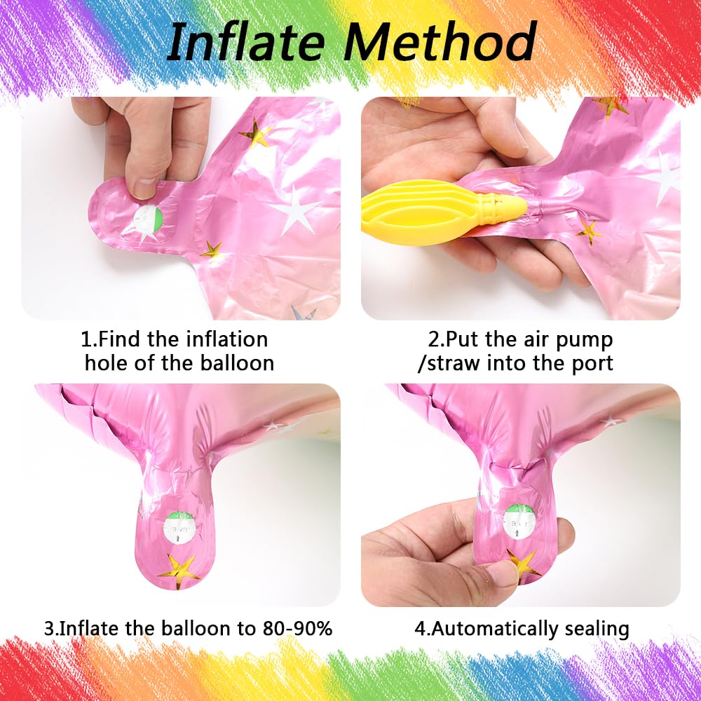 Unicorn 5th Birthday Party Decorations for Girl Purple Pink Theme Balloon Set, Large Rainbow Unicorn Helium Balloons with Heart and Star Baby Shower Kids Supplies (number 5 set)